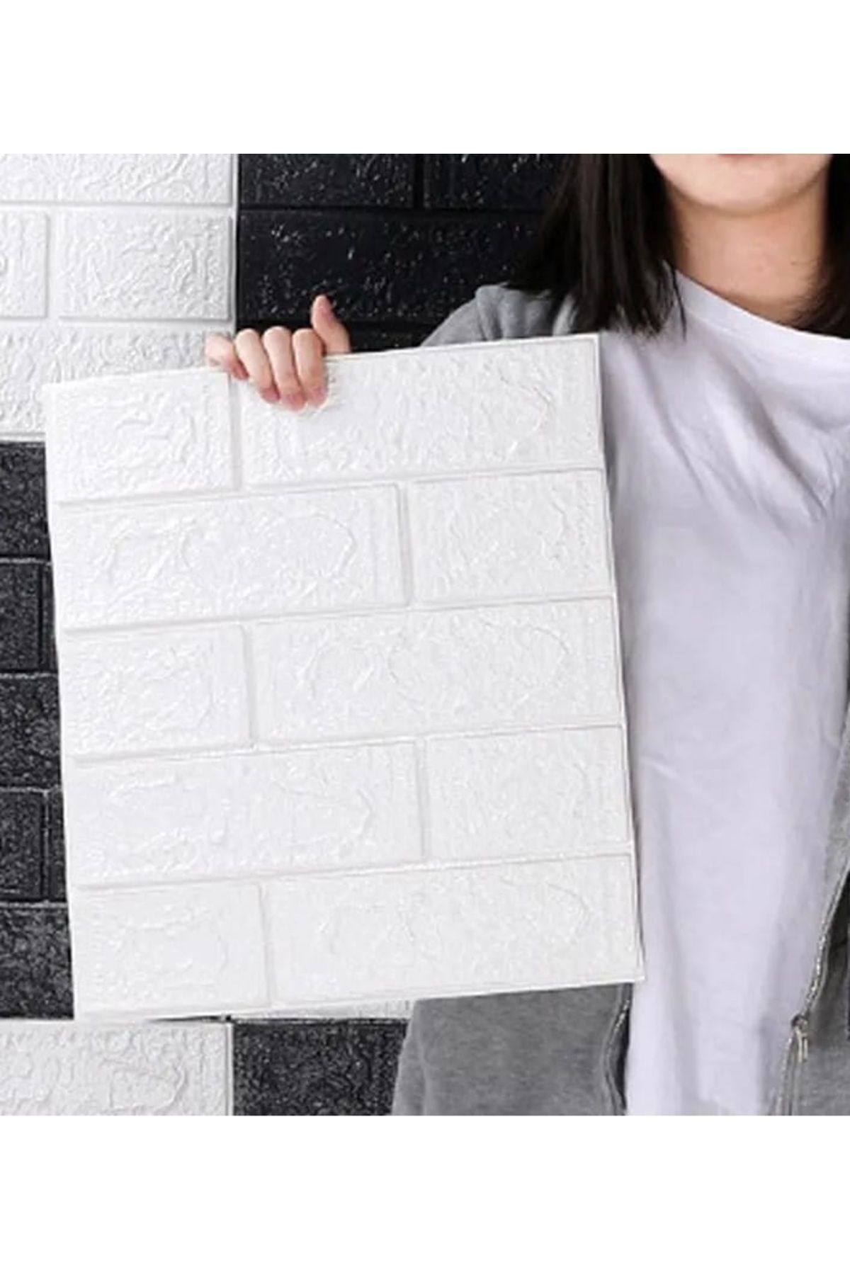 Kendinden Yapışkanlı Duvar Kağıdı Esnek Köpük Paneli 3d Boyutlu Tuğla Desen Beyaz 1 Adet 35x38 Cm