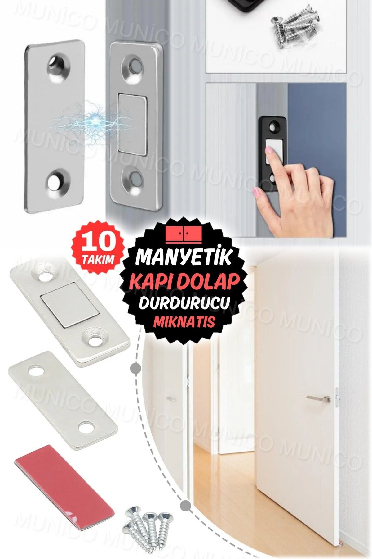 Genel Markalar Manyetik Kapı Mıknatısı 10 Takım - Paslanmaz Çelik, Güçlü Tutma Kuvveti, Hafif Çelik ve Çekmeceler