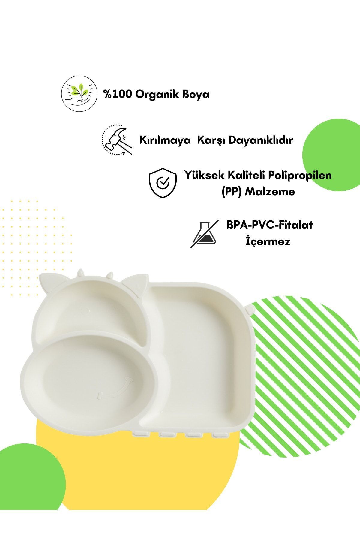 Flybee Sevimli İnek Lolo 3 Bölmeli Eğlenceli Beslenme Tabağı, Mama Tabağı, Çatal Kaşık Seti - Beyaz fotoğrafı 2 (önizleme)