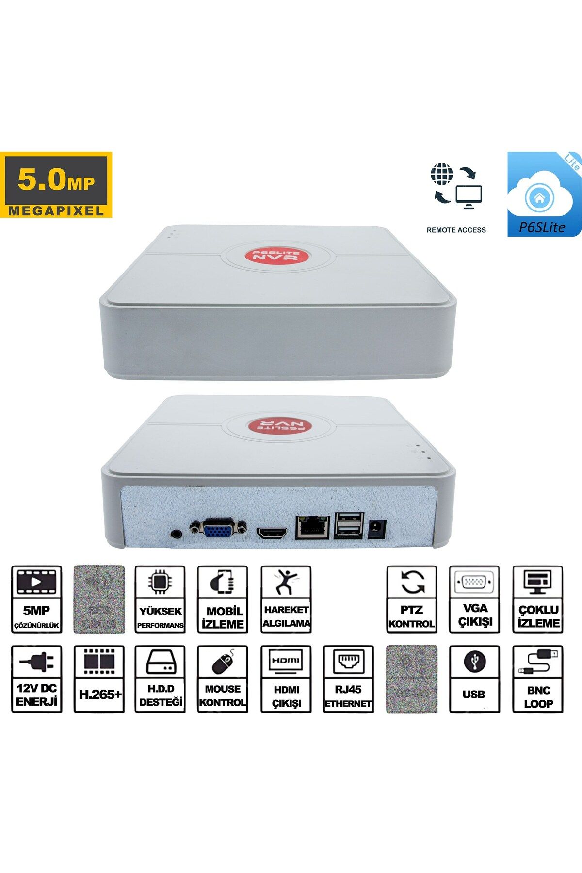NVR Kayıt Cihazı 9 Kanal 5MP 1080P H265 5in1 Hibrit P6SLite