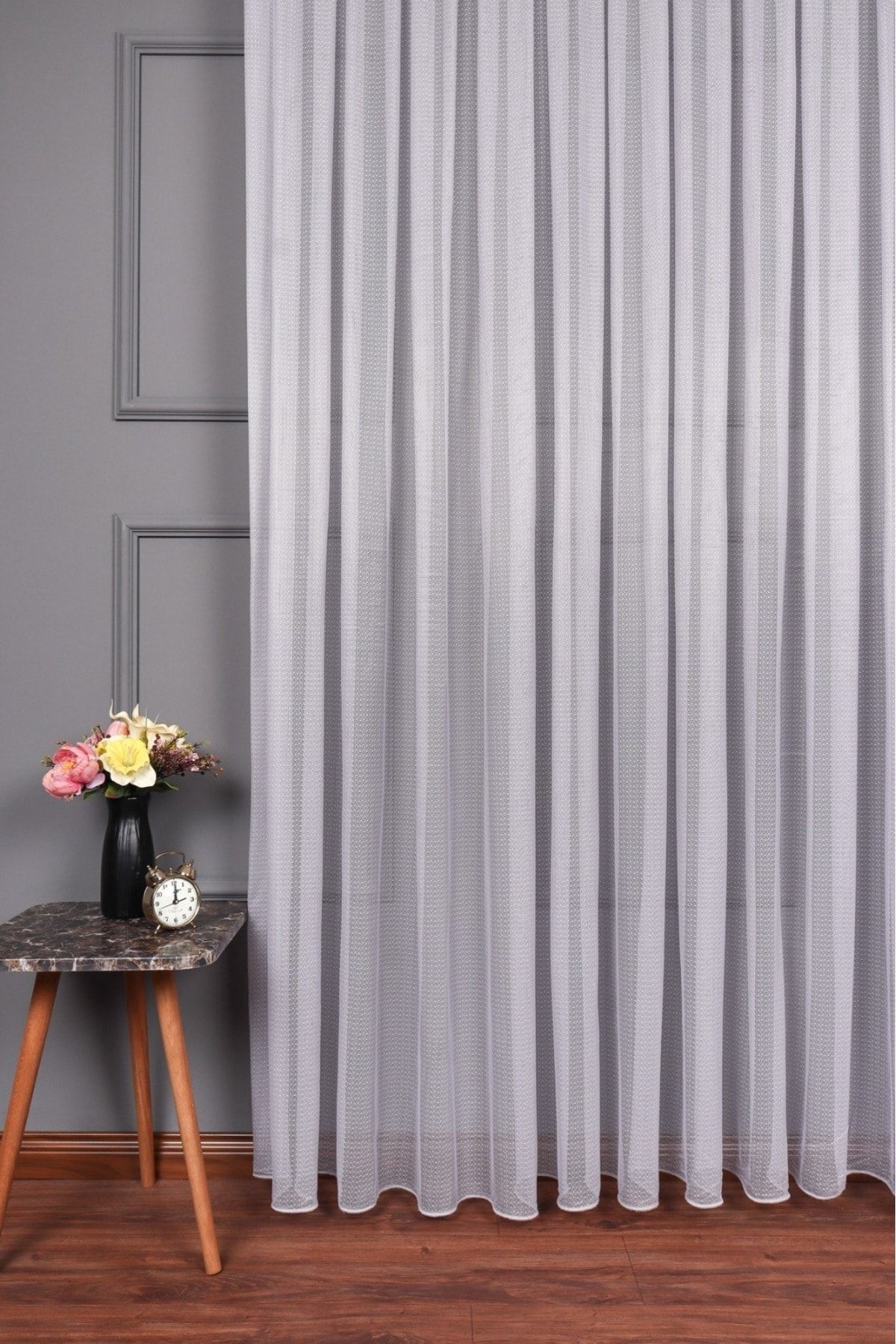 elision home-ستارة من التول العادي باللون الرمادي الكتاني، مقاس 150x260، بطيات متناثرة، 1/2 3