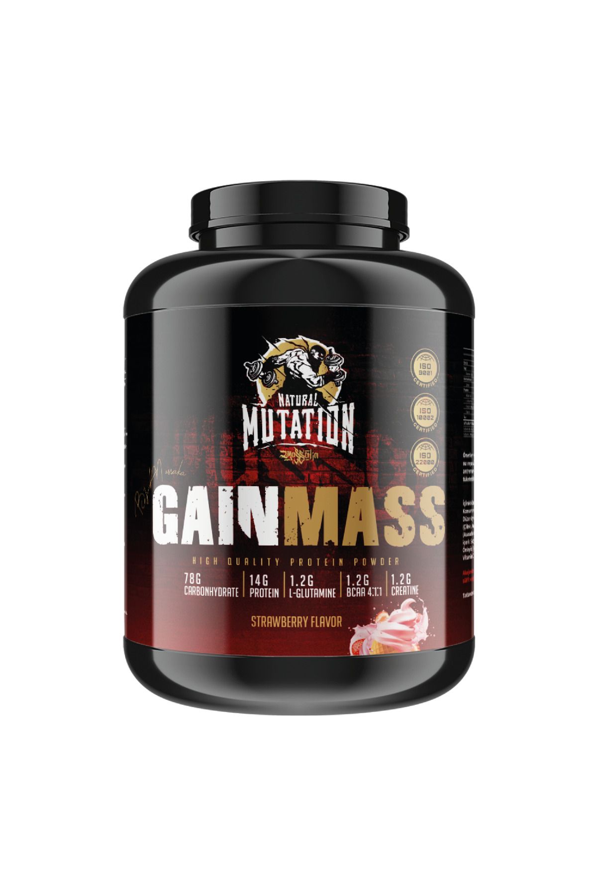 Natural Mutation Mass Gainer 3 KG 60 Servis Çilek Aromalı Karbonhidrat Tozu Kilo Almaya Yardımcı Kütle Artırıcı