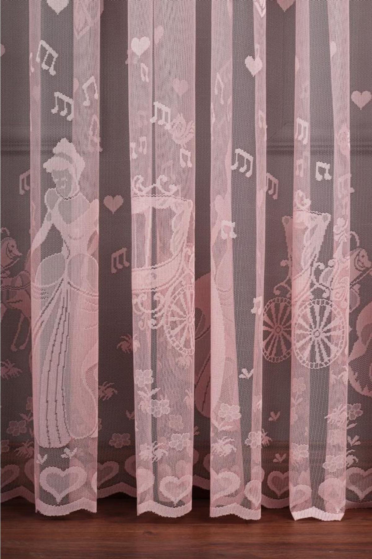 elision home-Cinderella Pattern Pink Knitted Tulle Curtain, 350 X 250cm, 1/2 Sparse Pleat 5