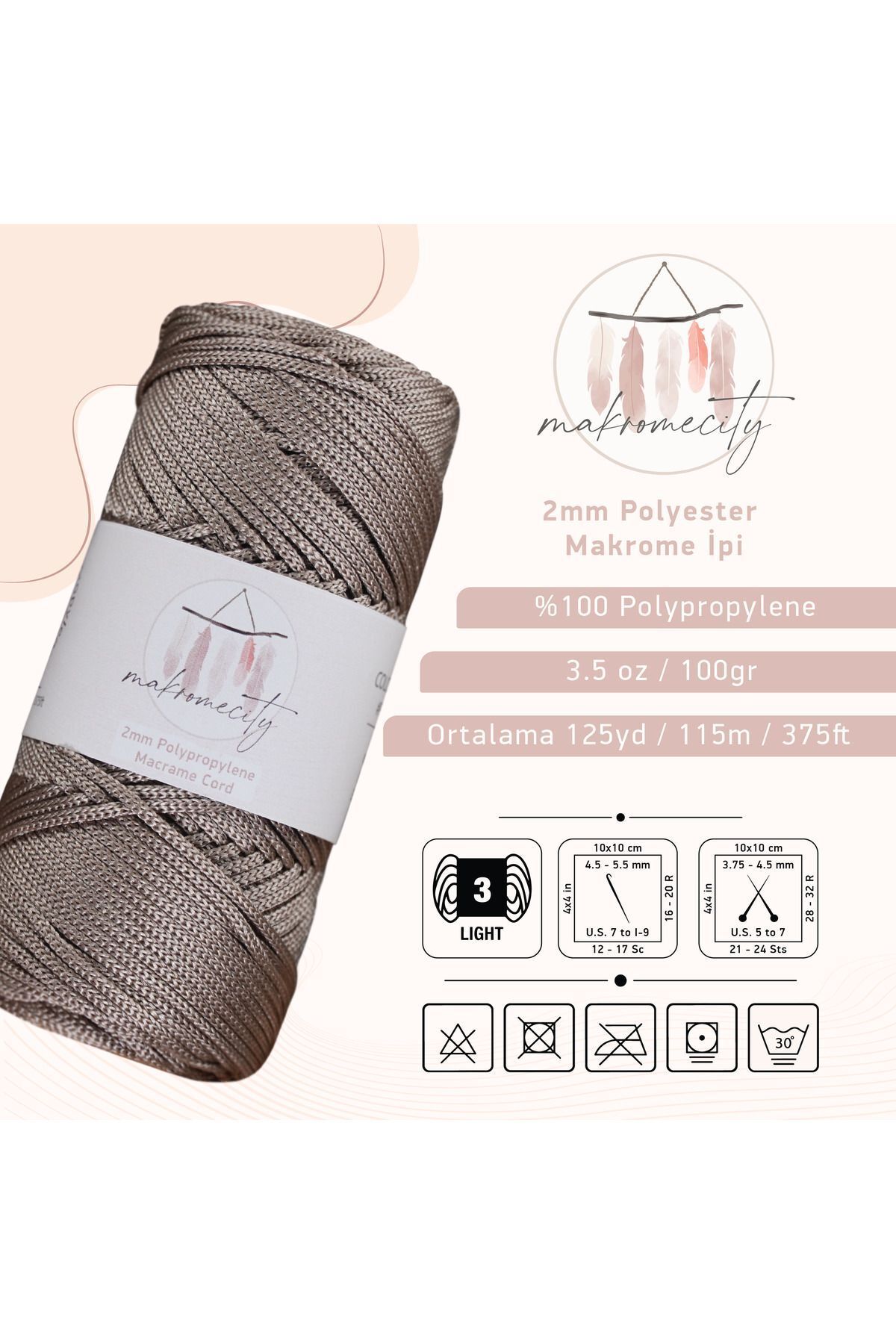 Makromecity-Premium 100 Gr Polyester Macrame Thread Mink 2mm - 120 M Supla Thread And Bag Thread 3