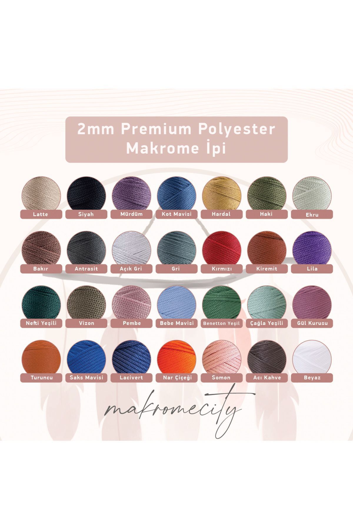 Makromecity-Premium 100 Gr Polyester Macrame Thread Mink 2mm - 120 M Supla Thread And Bag Thread 4