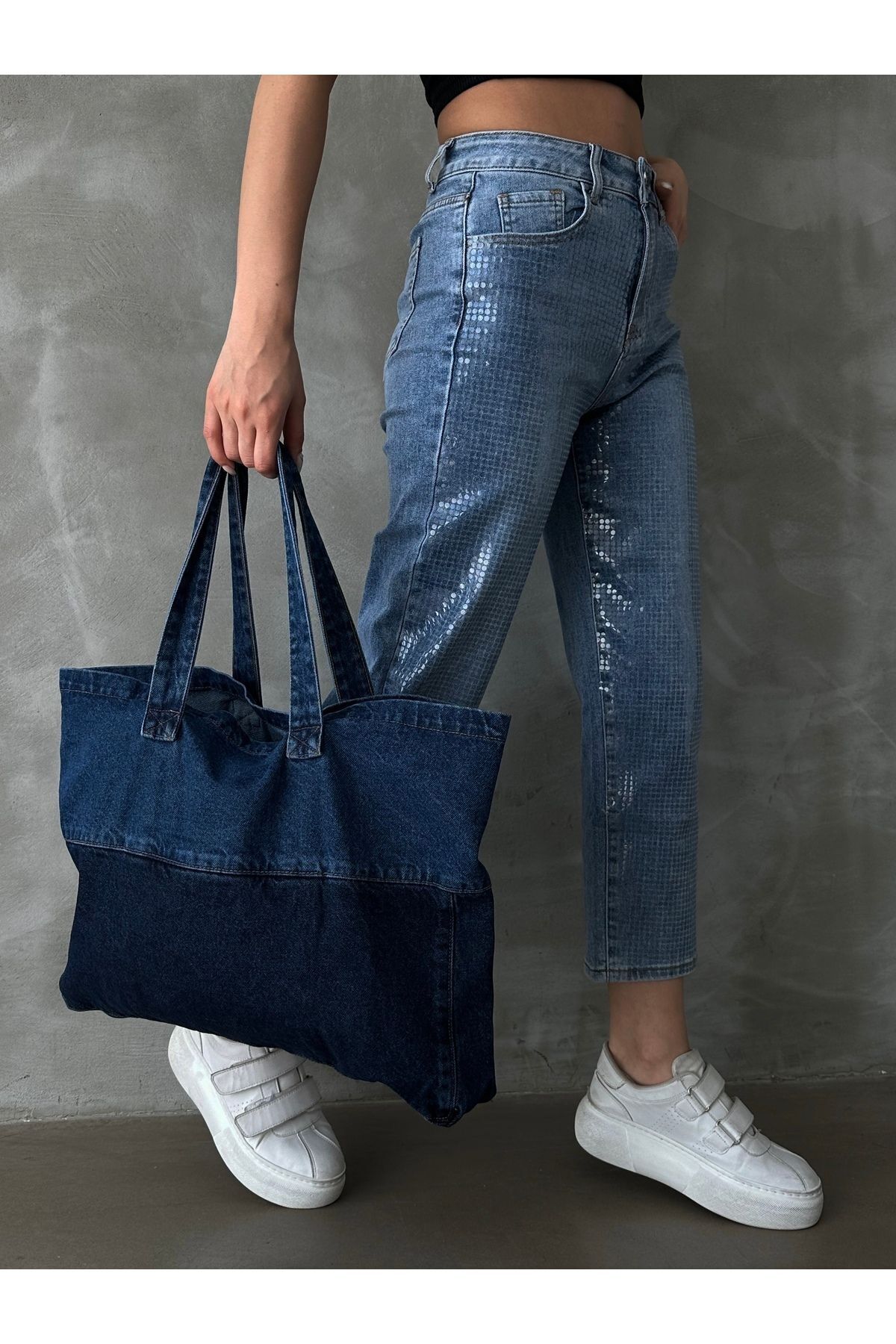 BEJNA-Geantă de damă din denim cu curea 4