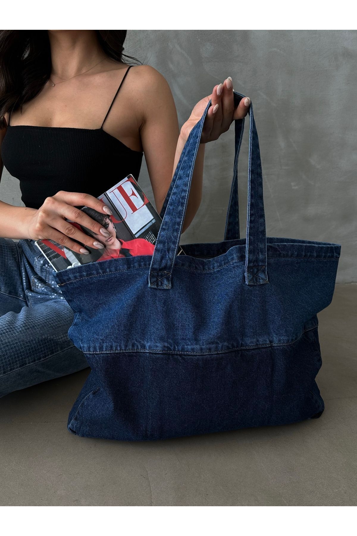 BEJNA-Geantă de damă din denim cu curea 3