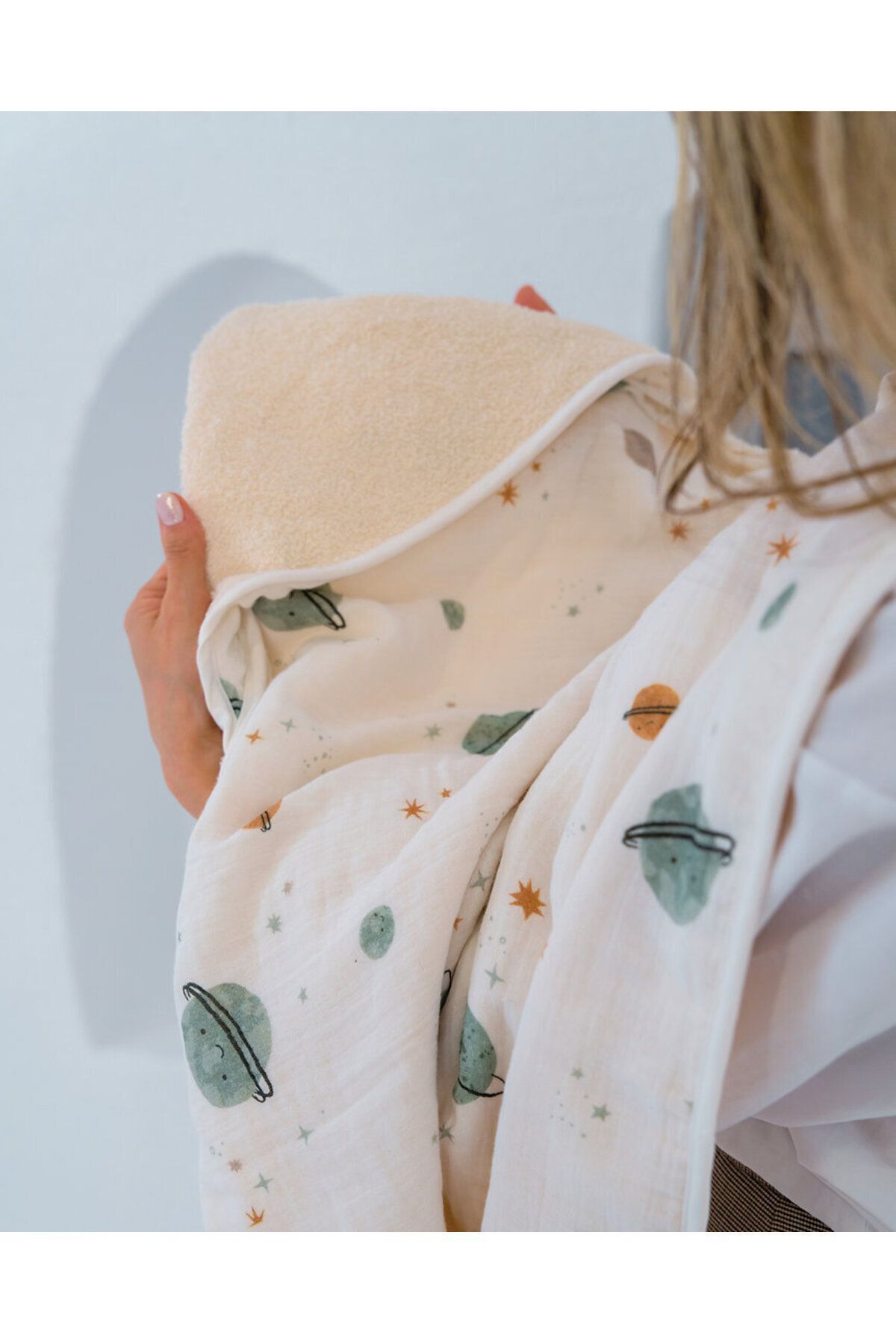 Lisara-Large swaddle towel hands-free cit citli cift sided muslin and 100% cotton towel Planet pattern 2