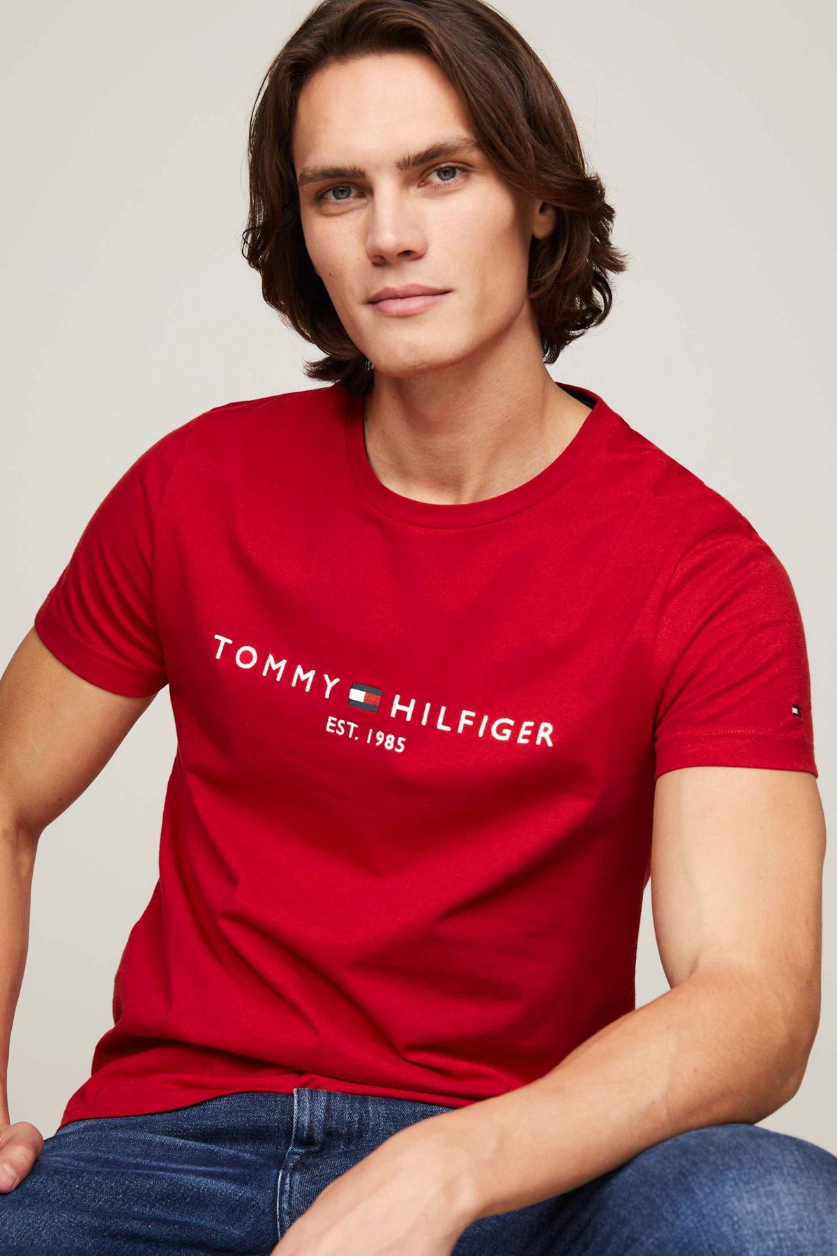 تی شرت قرمز مردانه چاپی آرم تامی Tommy Hilfiger