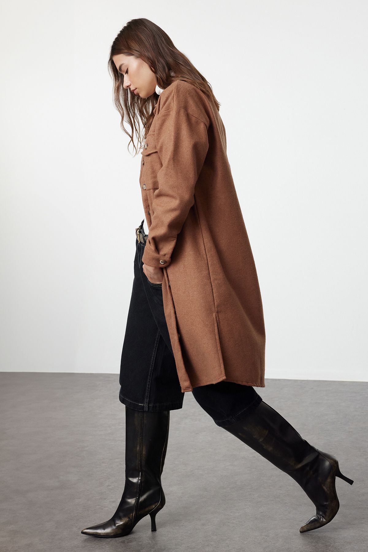 Trendyol Modest-Hosszú téli csempe ing - dupla zseb TCTAW22UK0067 2