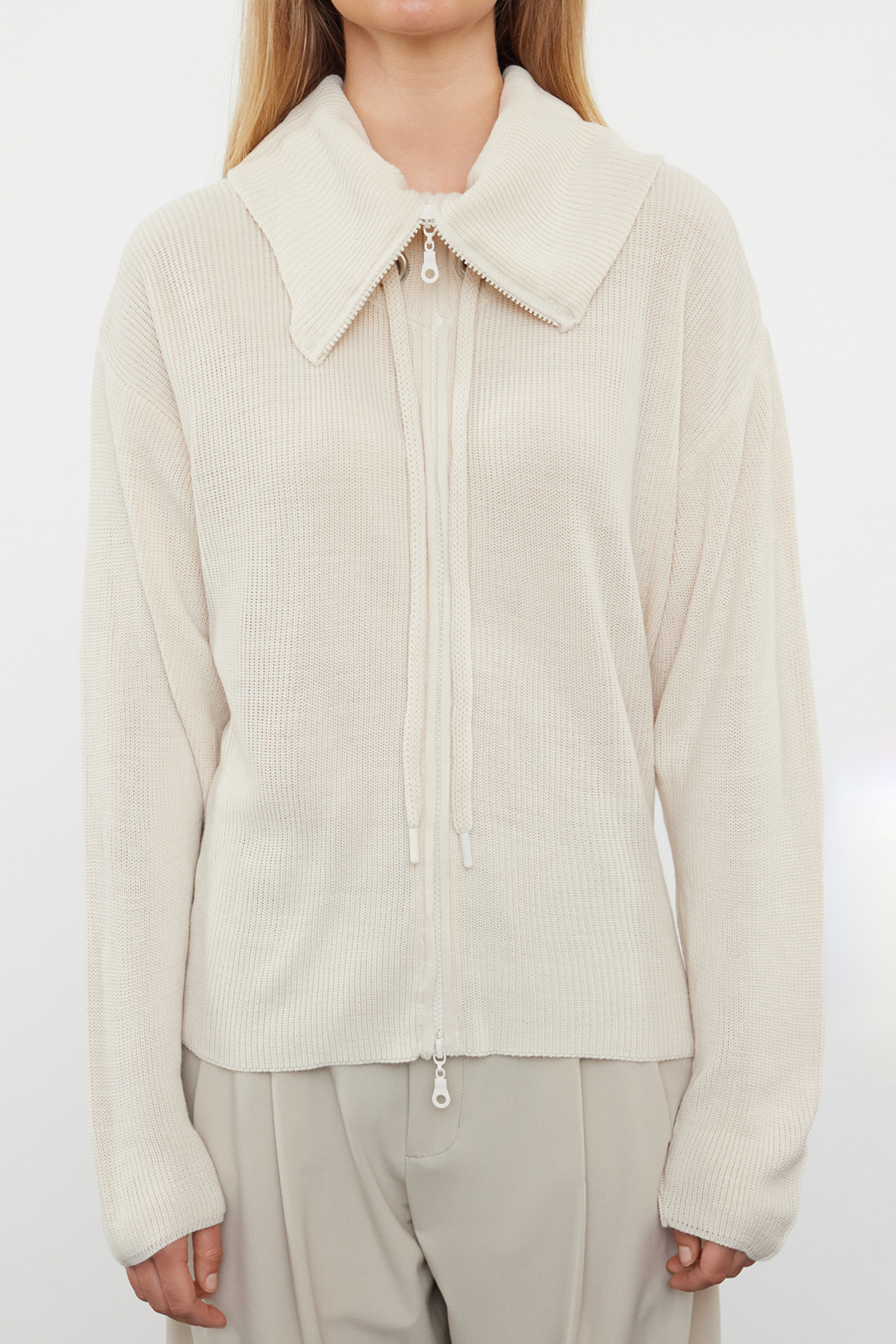 Trendyolmilla  Taş Geniş Kalıp Fermuar Detaylı Triko Hırka TWOAW23HI00189 - Görsel 4