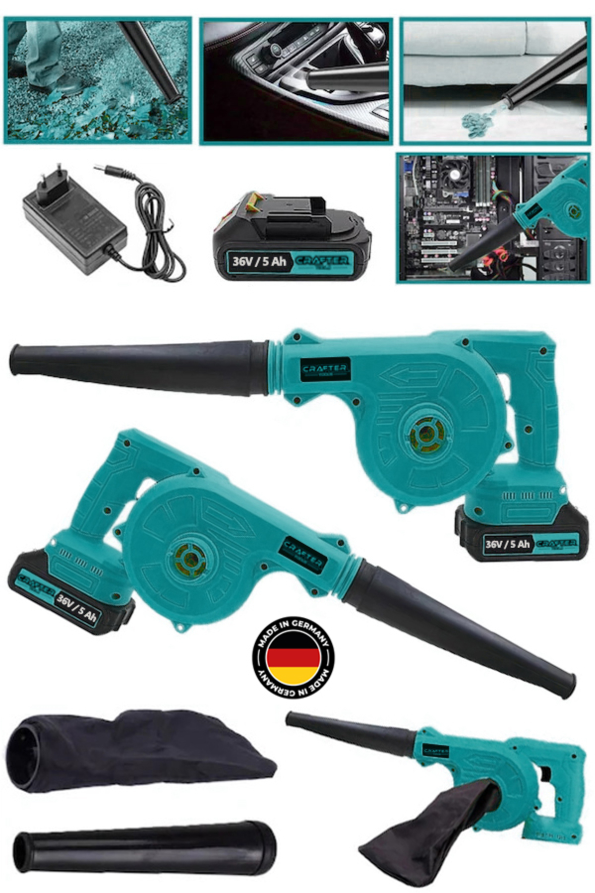 Germany 36V 5Ah Speed Regulated Single Battery Rechargeable Air Blower Dust Collector And Leaf Blowing Machine