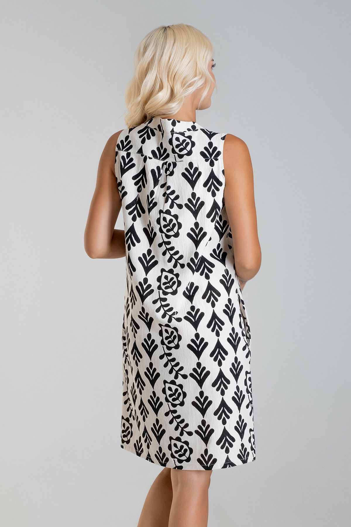 Bold & Young-Women's Printed Linen Look Woven Cotton Dress with Pockets 5