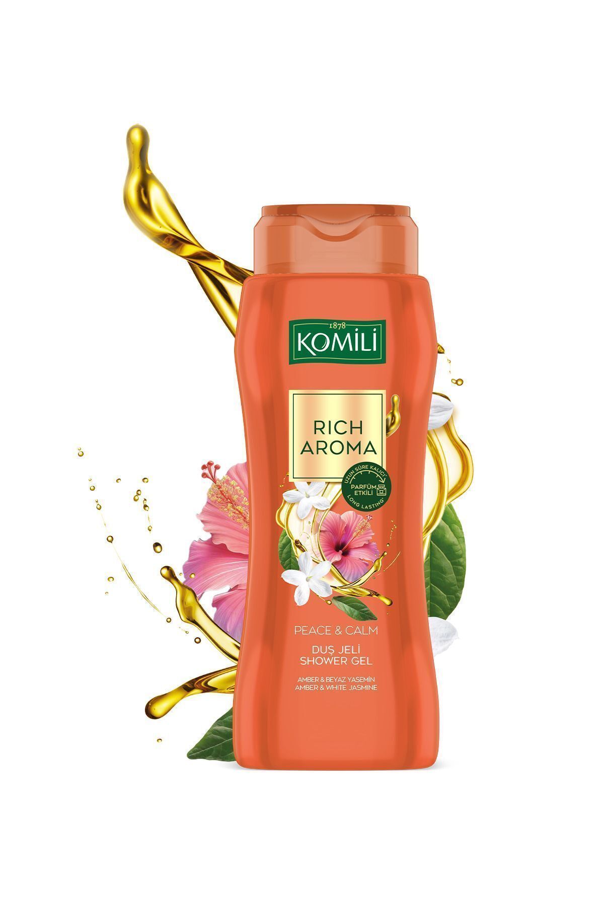 ژل دوش با رایحه غنی آرامش و آرامش - کهربا و یاس سفید - اثر ماندگار عطر - وگان - 500 میلی لیتر Komili