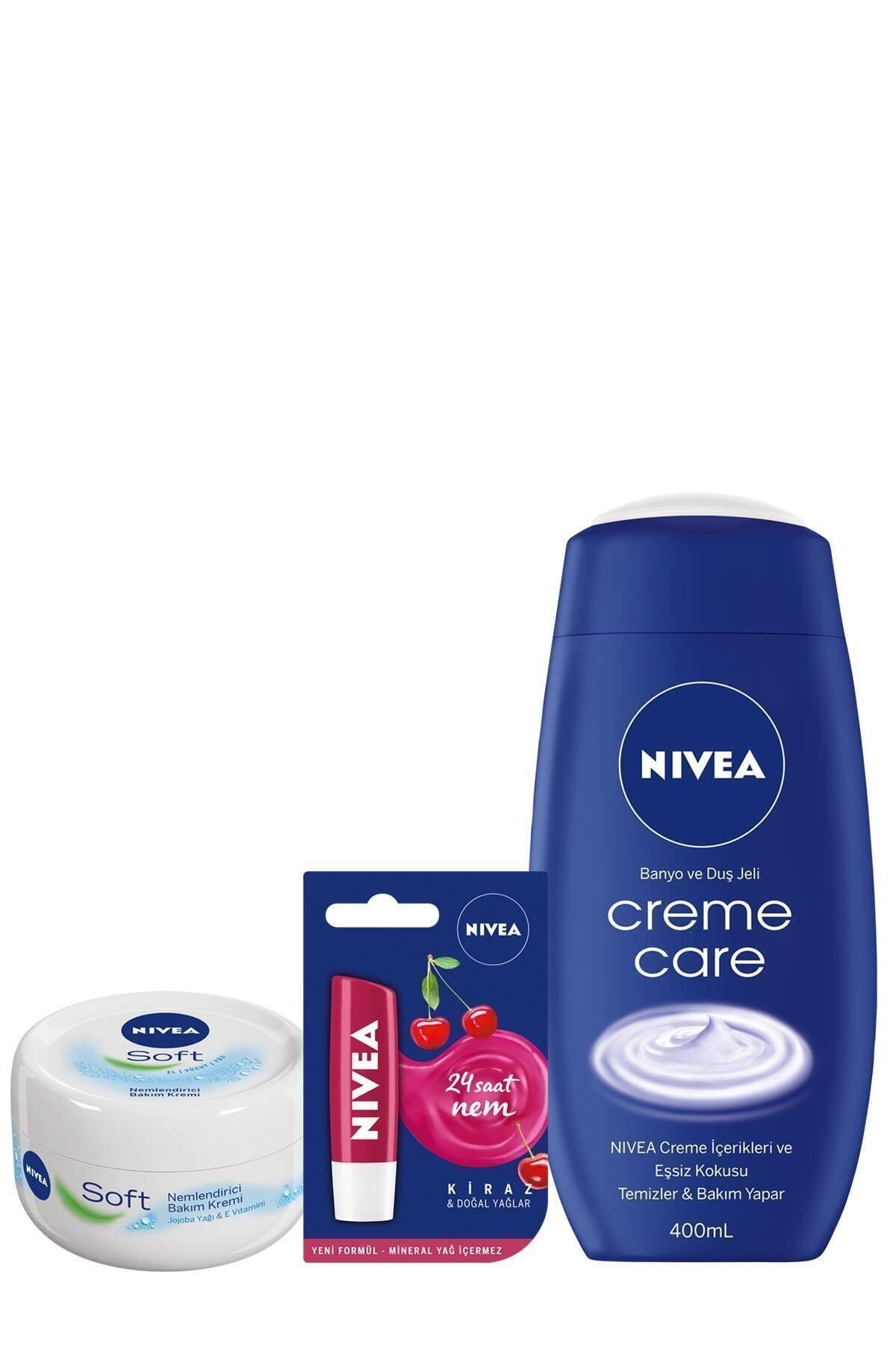 NIVEA Soft 300ml+creme Care Kadın Duş Jeli 400 Ml+kiraz Dudak Bakım Kremi