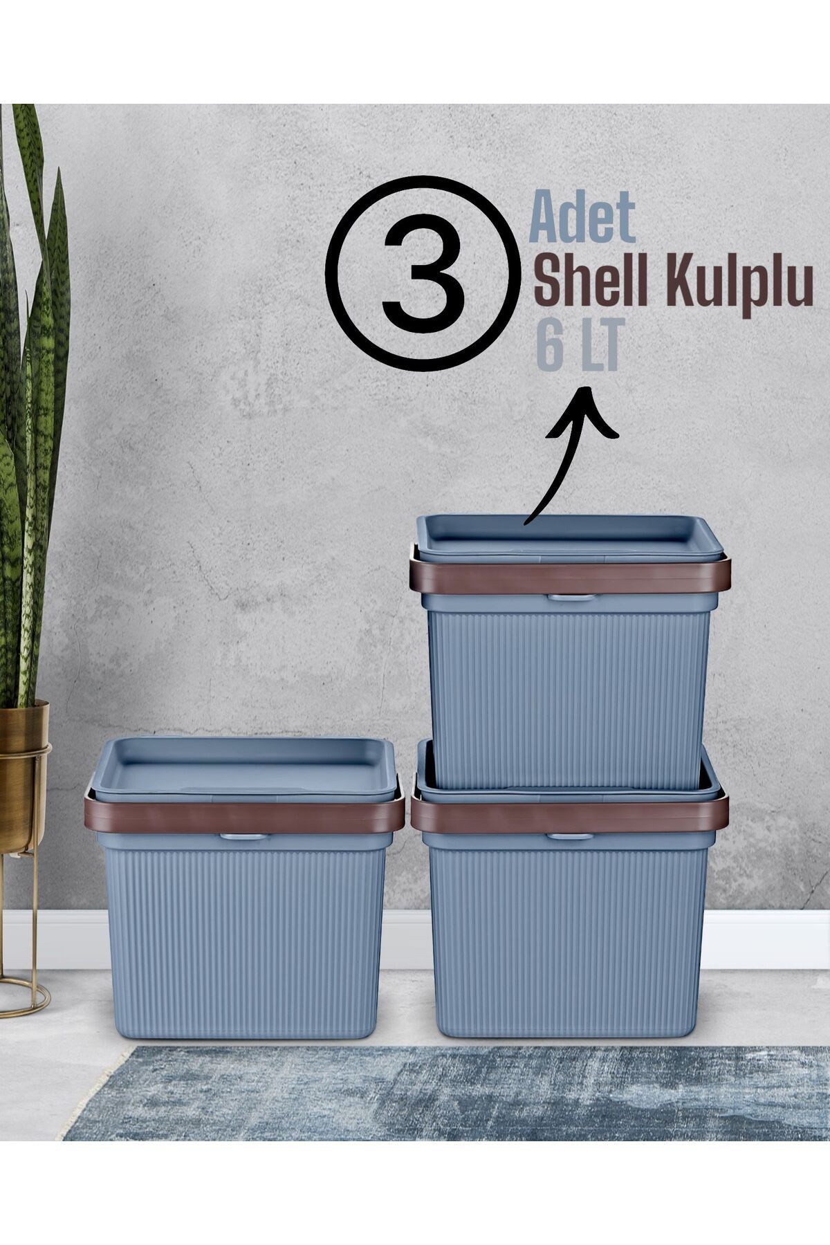 Bayev-Shell Handled 3 Pieces 6 Lt Blue Multi-Purpose Detergent Bathroom Organizer Box Storage Container Hobby Box 1