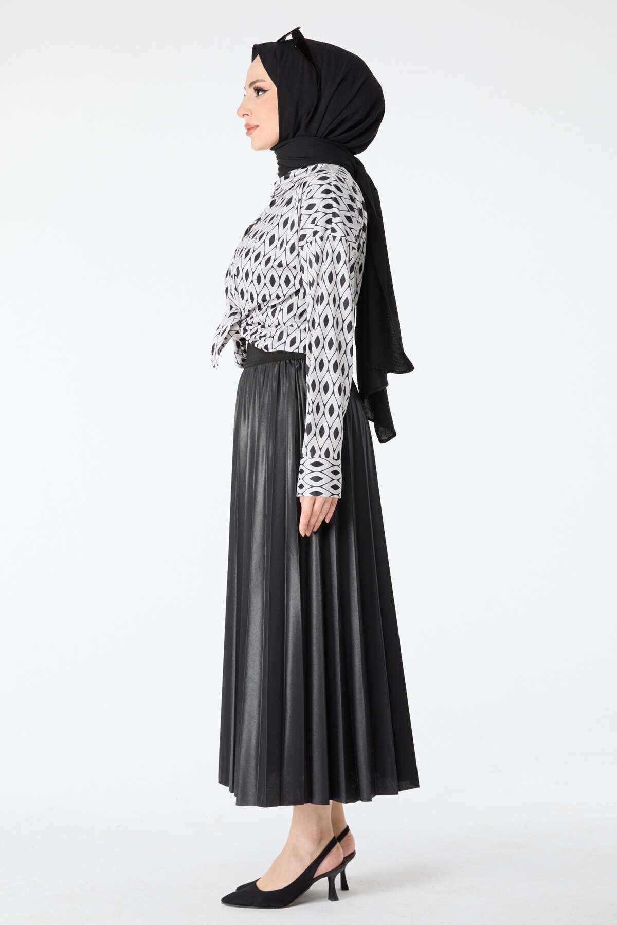 TOFİSA-Schwarzer Plisseerock für Damen - Uni und Mittel - 23036 3