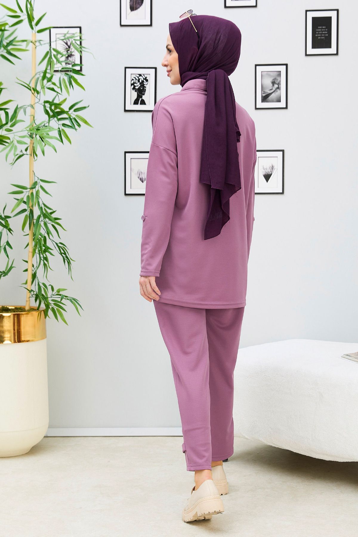 TOFİSA-Lila Tunika und Hose Damen Hemdkragen - 11337 5