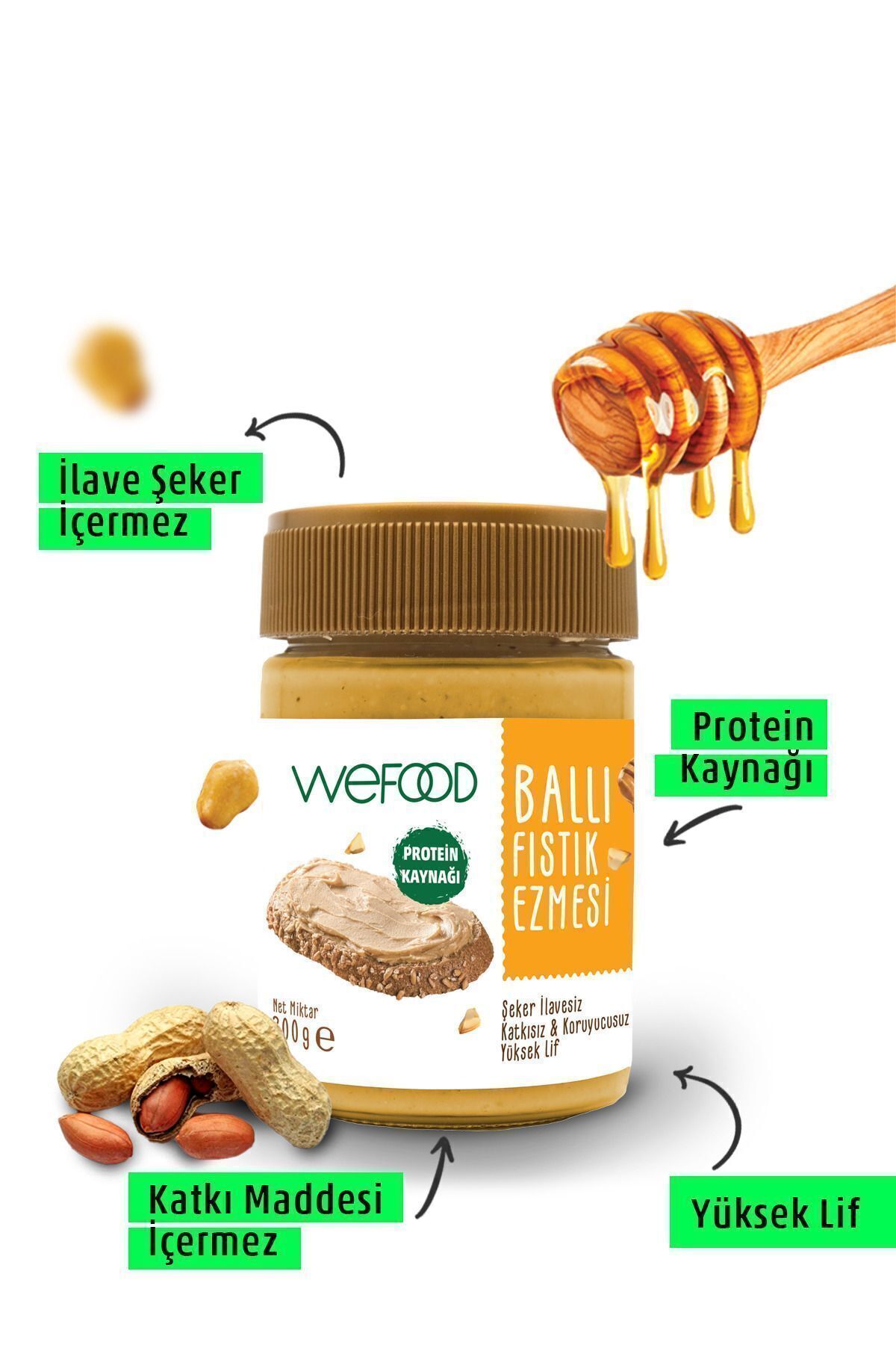 Sugar-Free Raw Honey Peanut Butter 300 gr (With Peanut Pieces). Sugar-Free Raw Honey Peanut Butter 300 gr (With Peanut Pieces).