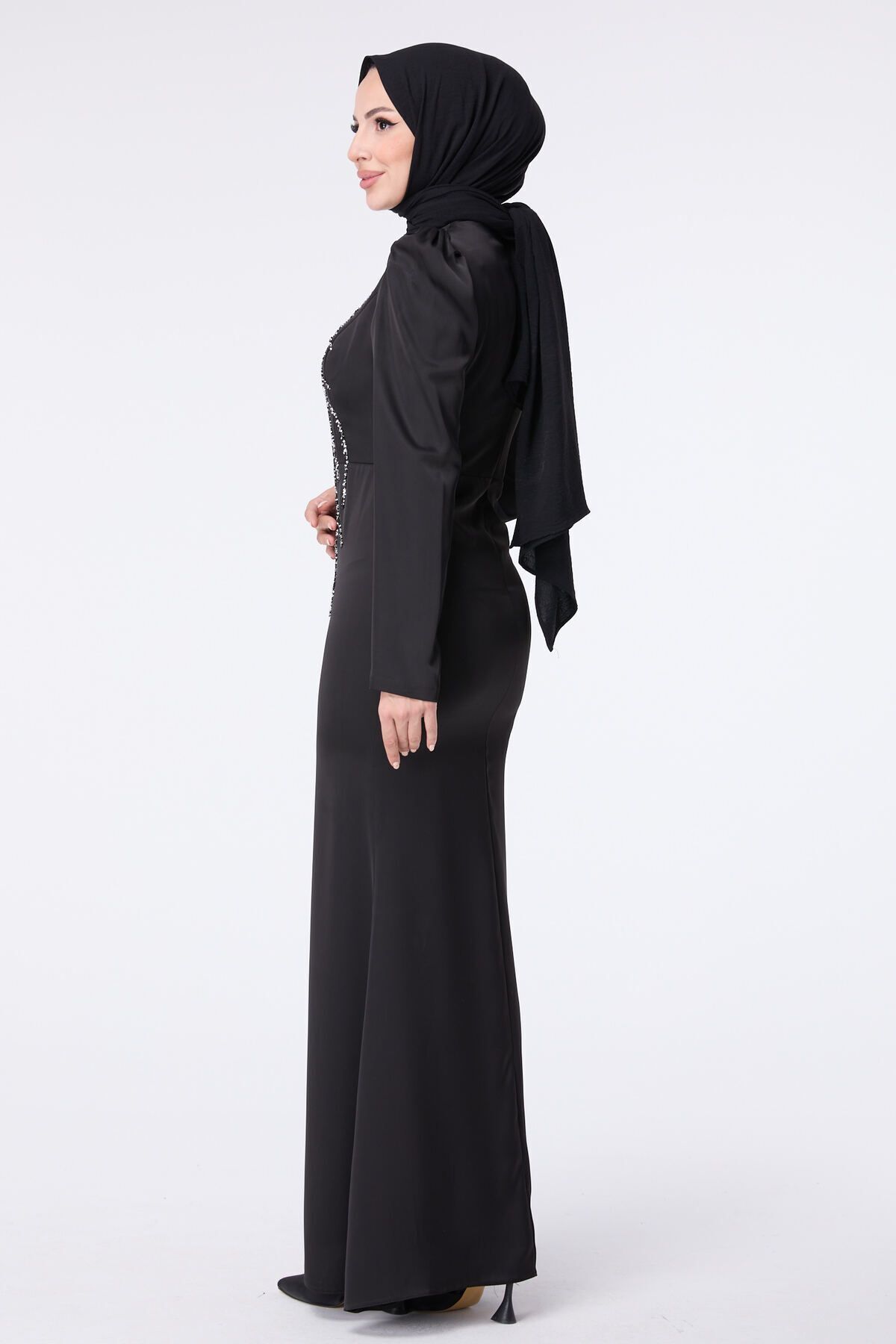 TOFİSA-Schwarzes Abendkleid für Damen mit Hakim-Kragen - 23429 8