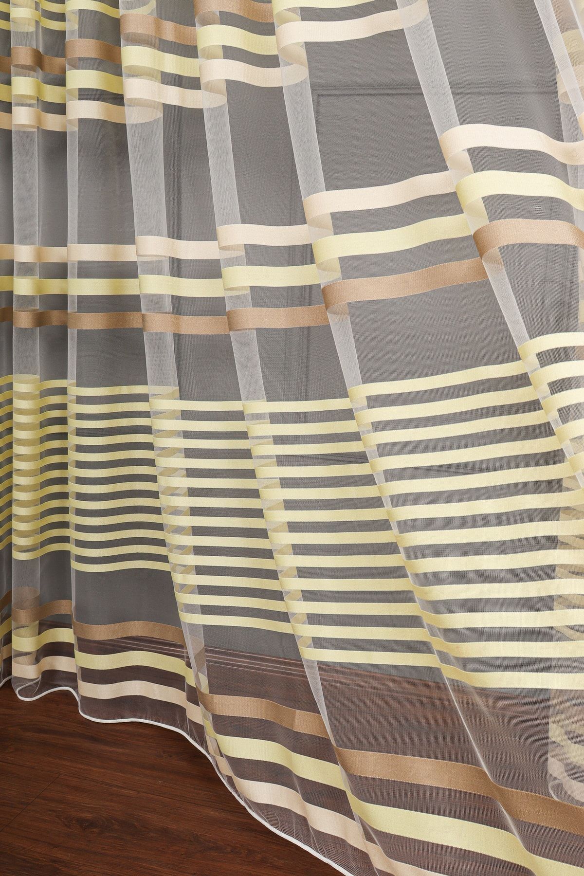 elision home-Transverse Striped Banded Sports Tulle Curtain, 100x270, Sparse Pleat, 1/2 5