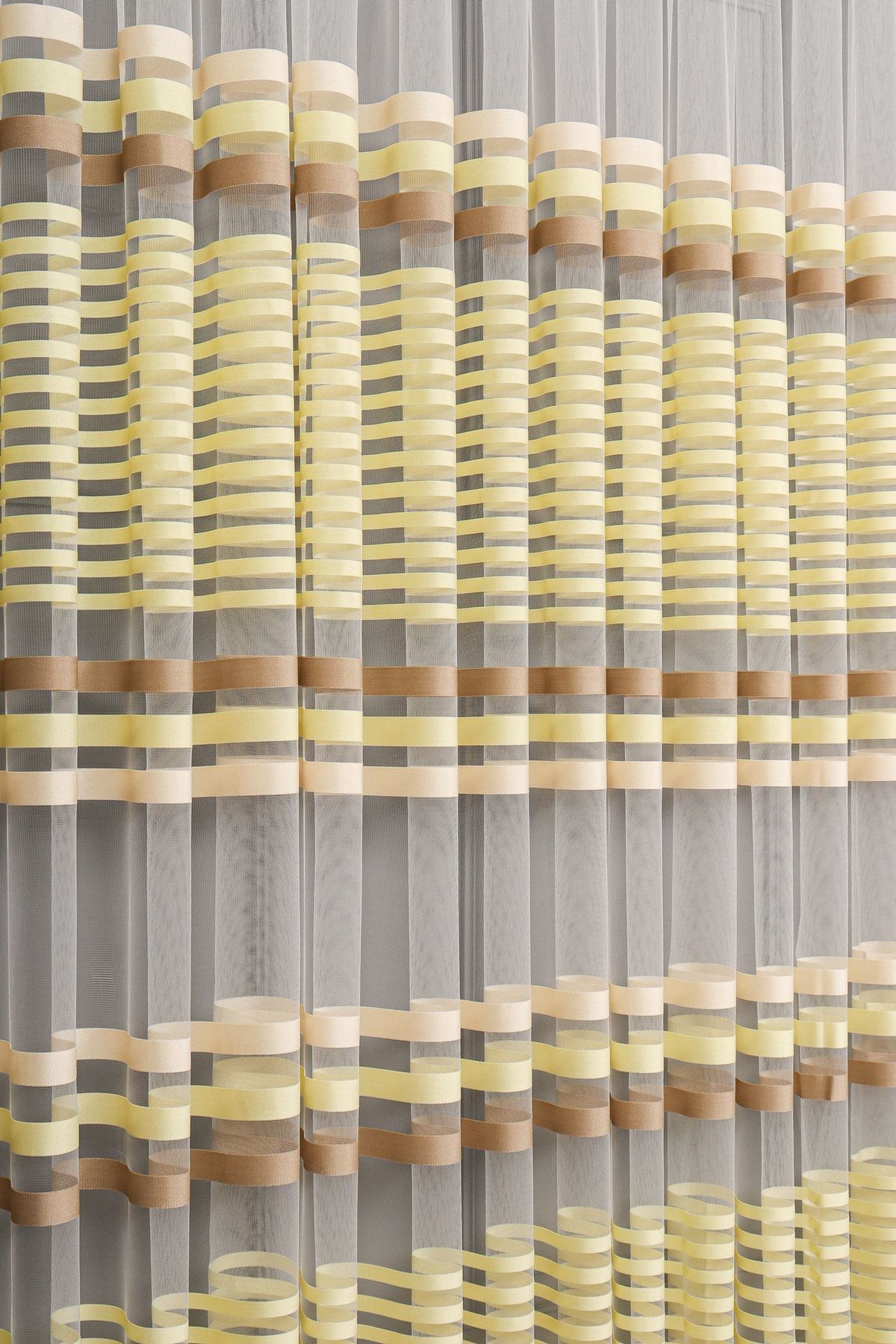 elision home-Transverse Striped Banded Sports Tulle Curtain, 100x270, Sparse Pleat, 1/2 3