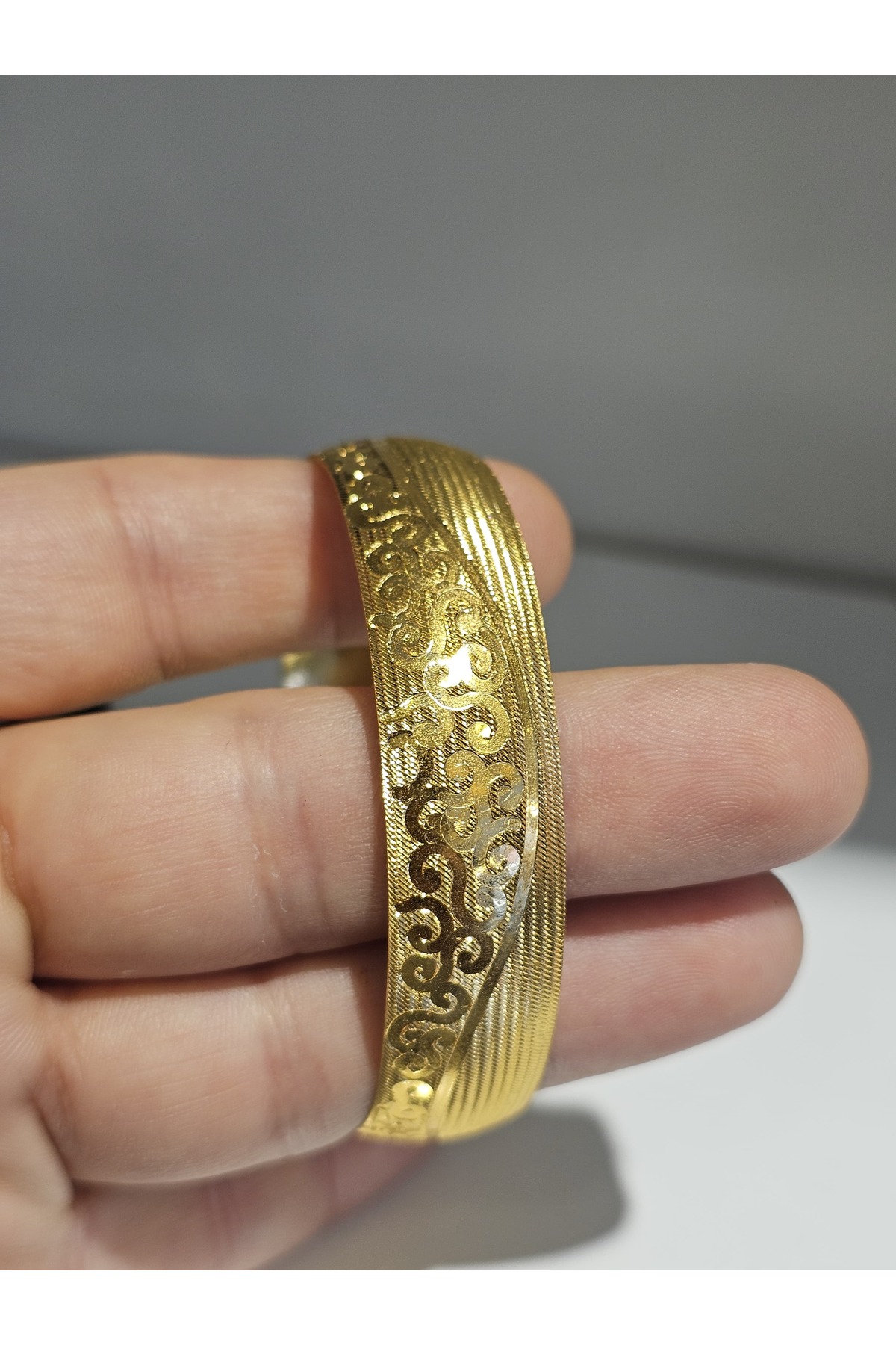 22Ayar Altın Kaplama Meltem Desen Model Bilezik 1.5 Cm Eninde 2
