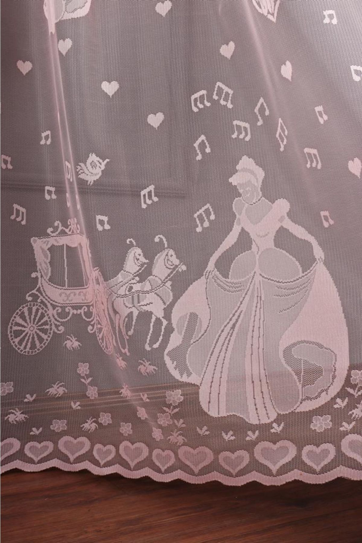 elision home-Cinderella Pattern Pink Knitted Tulle Curtain, 350 X 250cm, 1/2 Sparse Pleat 6