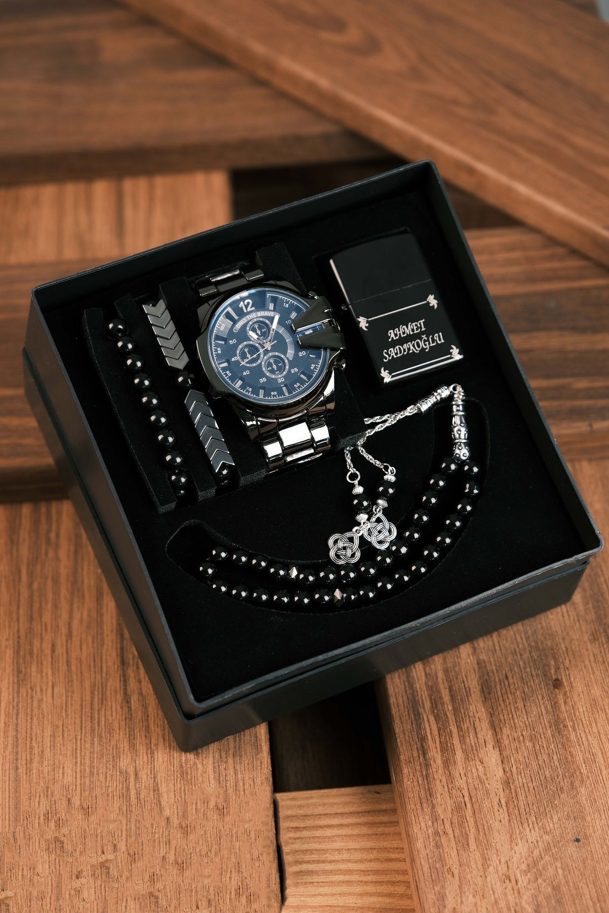 wesscollection Su Geçirmez Erkek Kol Saati Çakmak Tesbih Ve Bileklik Seti