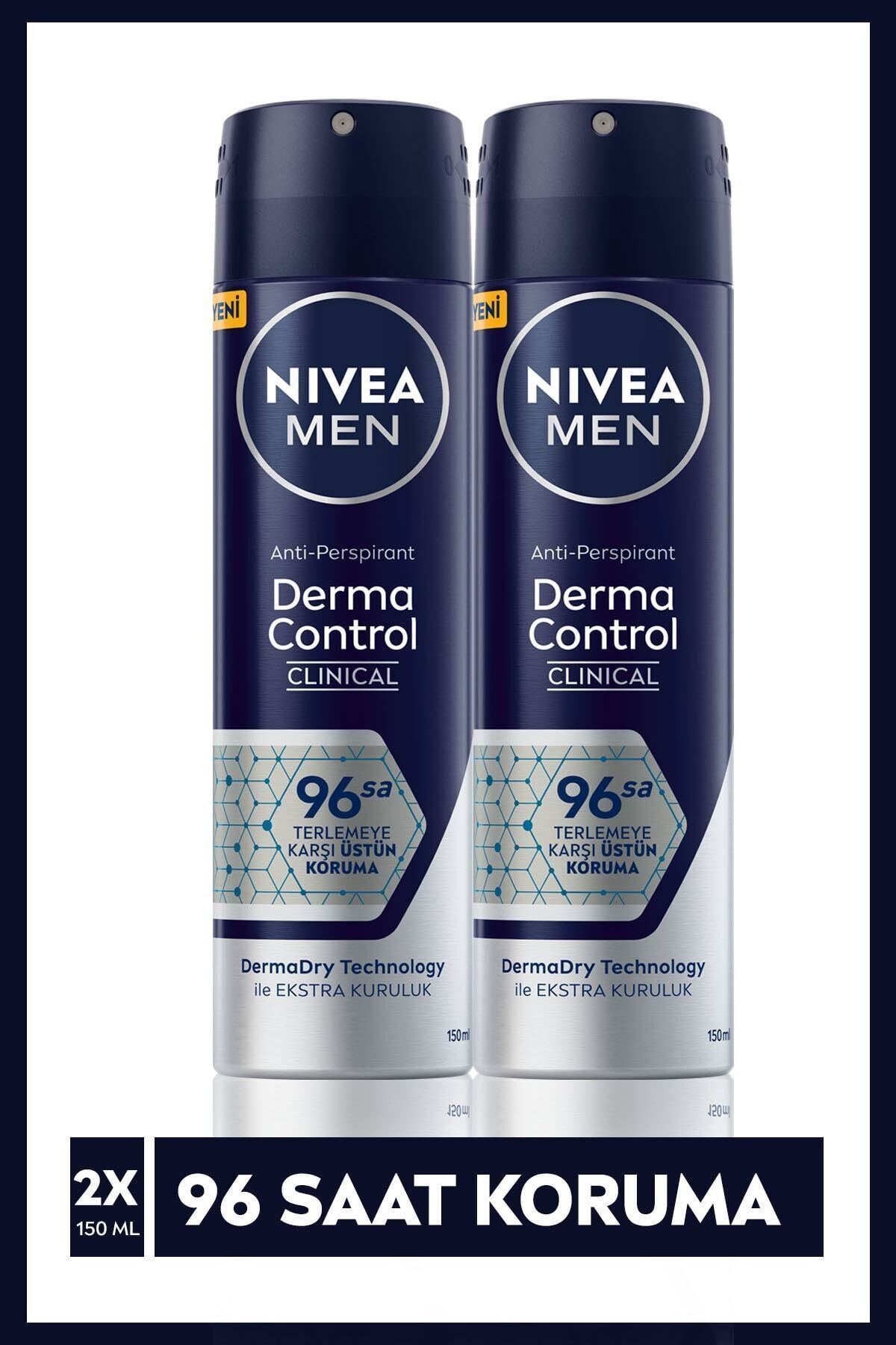 اسپری مردانه دئودورانت درما کنترل کلینیکال 150 میلی لیتر ضد تعریق 96 ساعته X2pcs NIVEA