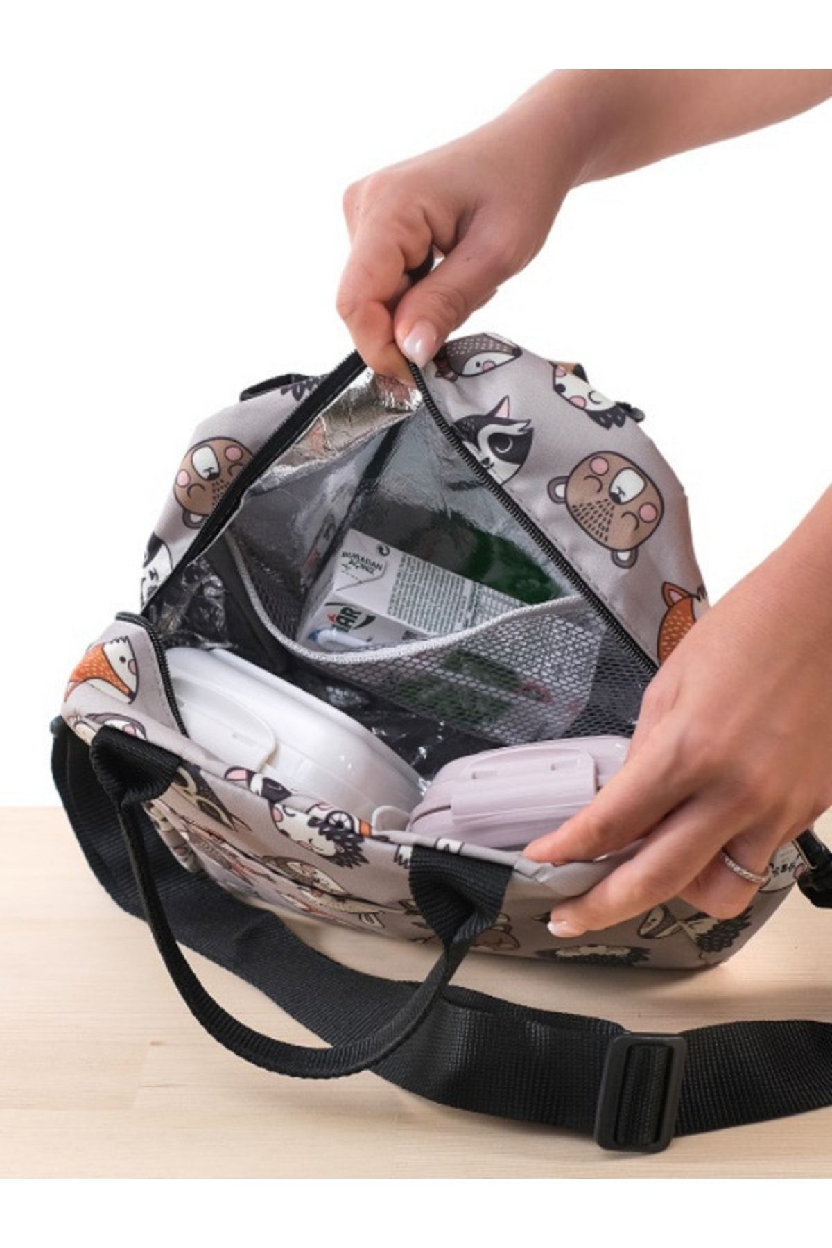 Happy Bear Isı Yalıtımlı Su Geçirmez Termal Çanta Yemek Mama Taşıma Beslenme Çantası Askılı fotoğrafı 4 (önizleme)