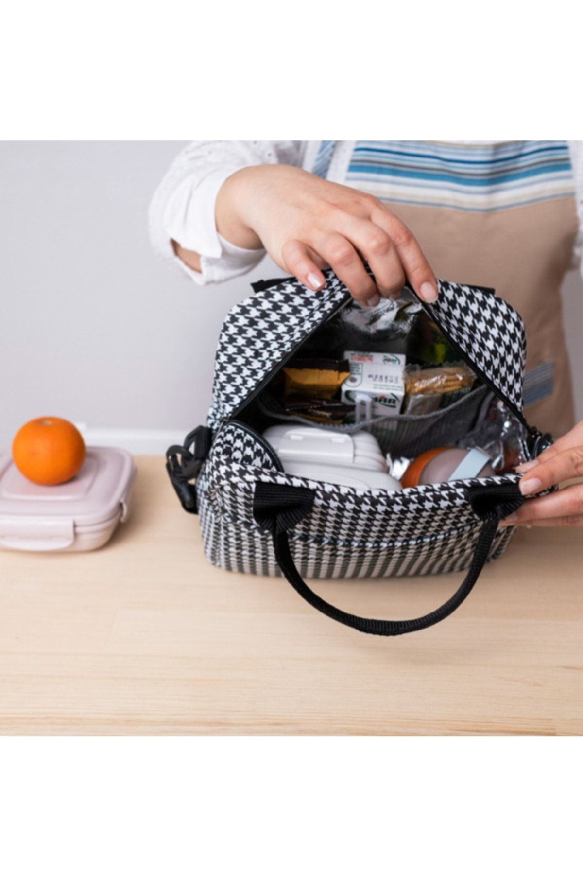 Happy Bear Su Geçirmez Isı Yalıtımlı Termal Çanta Yemek Taşıma Beslenme Çantası Askılı Kazayağı Desenli fotoğrafı 3 (önizleme)