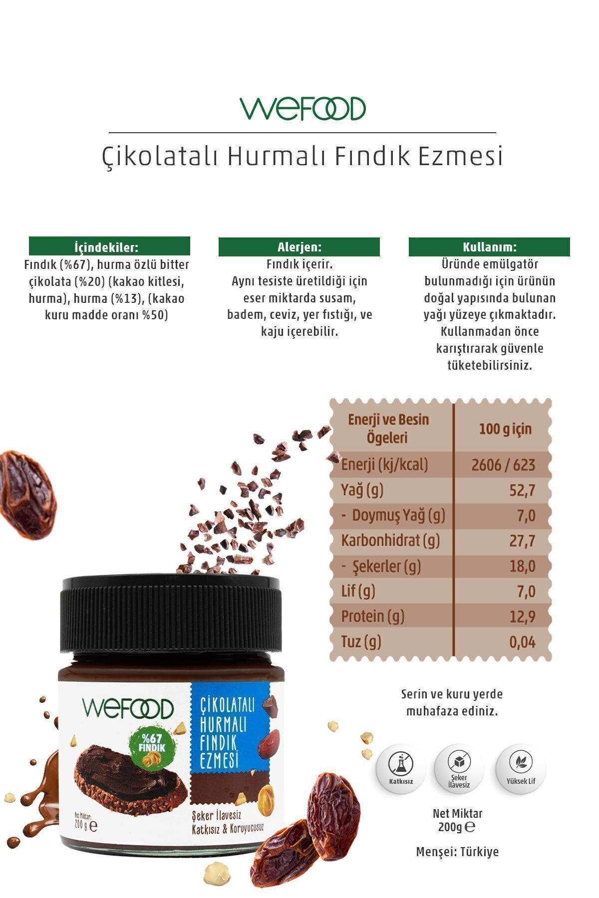 Chocolate Date Hazelnut Paste (Sugar-free, Additive-free) 200 gr