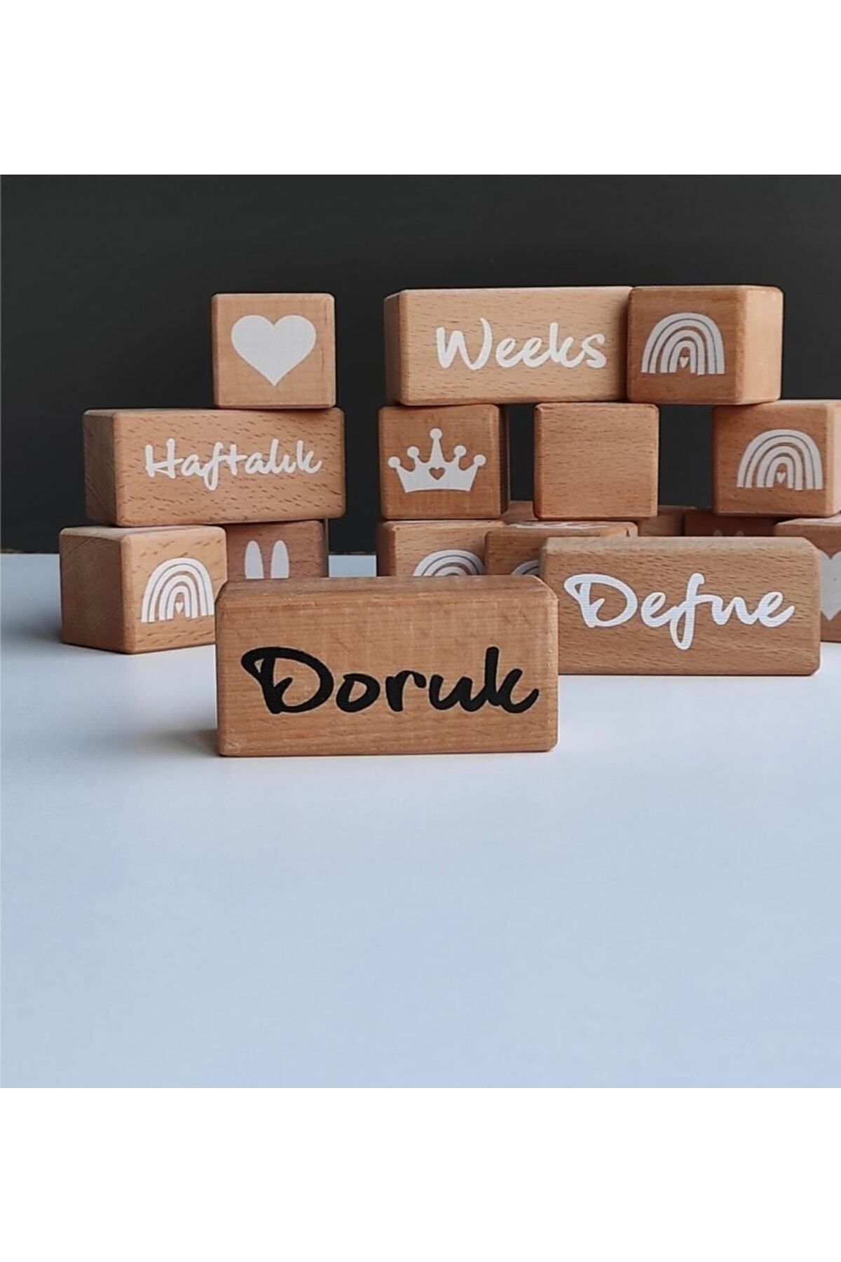 ENCİVA Ahşap Anı Küpleri Isim Küpü Anne Bebek Hatıra Fotoğraf Çekim Ve Dekor Küpü Tekli Set Isim fotoğrafı 5 (önizleme)
