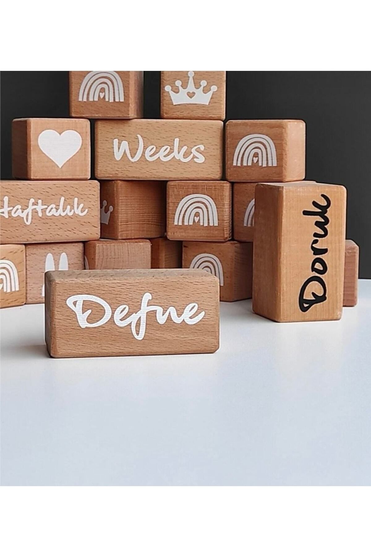 ENCİVA Ahşap Anı Küpleri Isim Küpü Anne Bebek Hatıra Fotoğraf Çekim Ve Dekor Küpü Tekli Set Isim fotoğrafı 4 (önizleme)