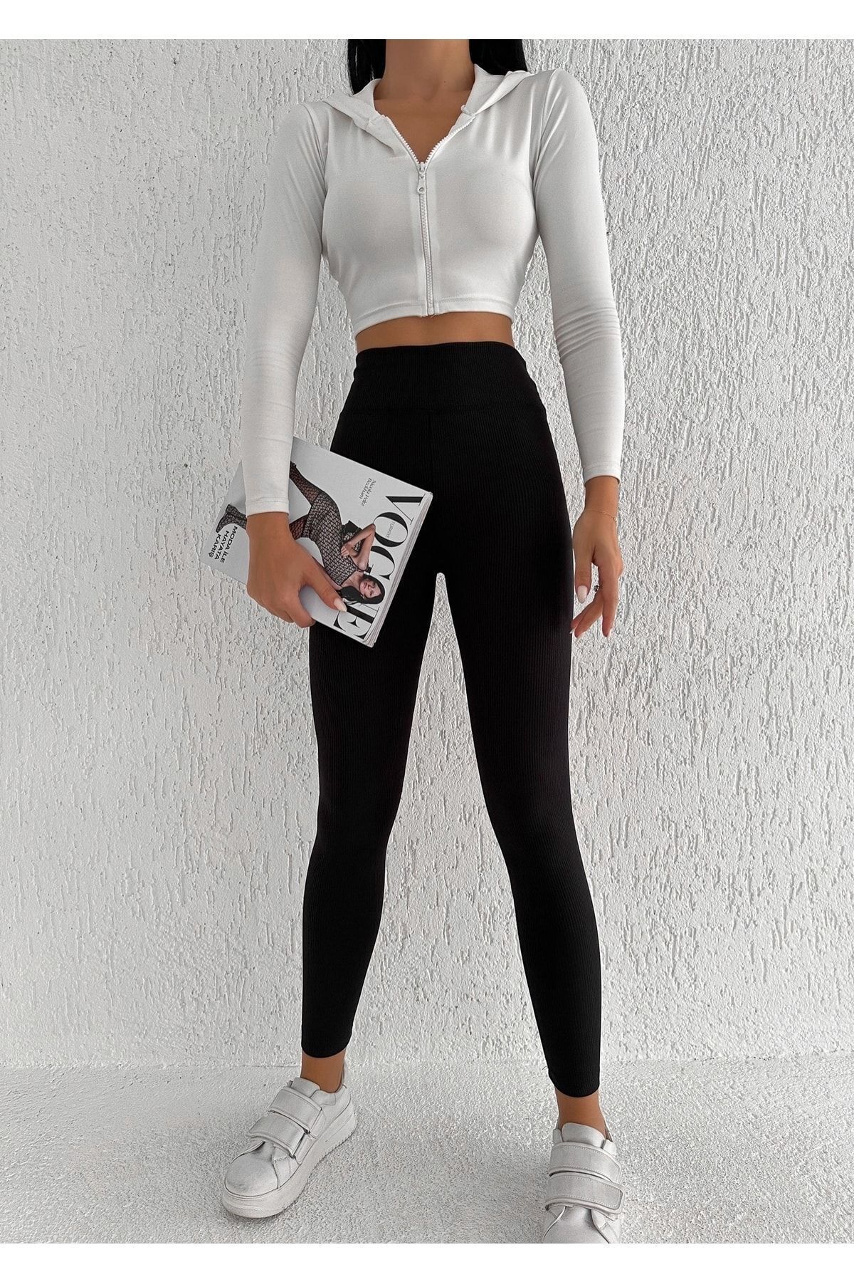 BEJNA-Gerippte Damen-Strumpfhose aus schwarzem Fleece mit hoher Taille 3