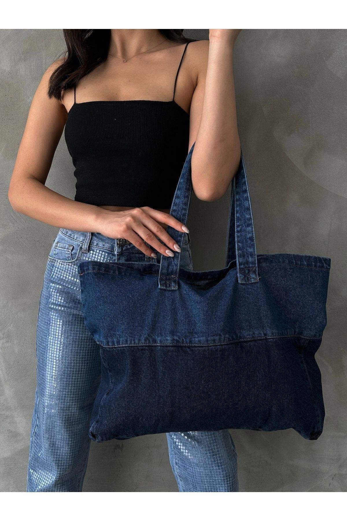 BEJNA-Geantă de damă din denim cu curea 6