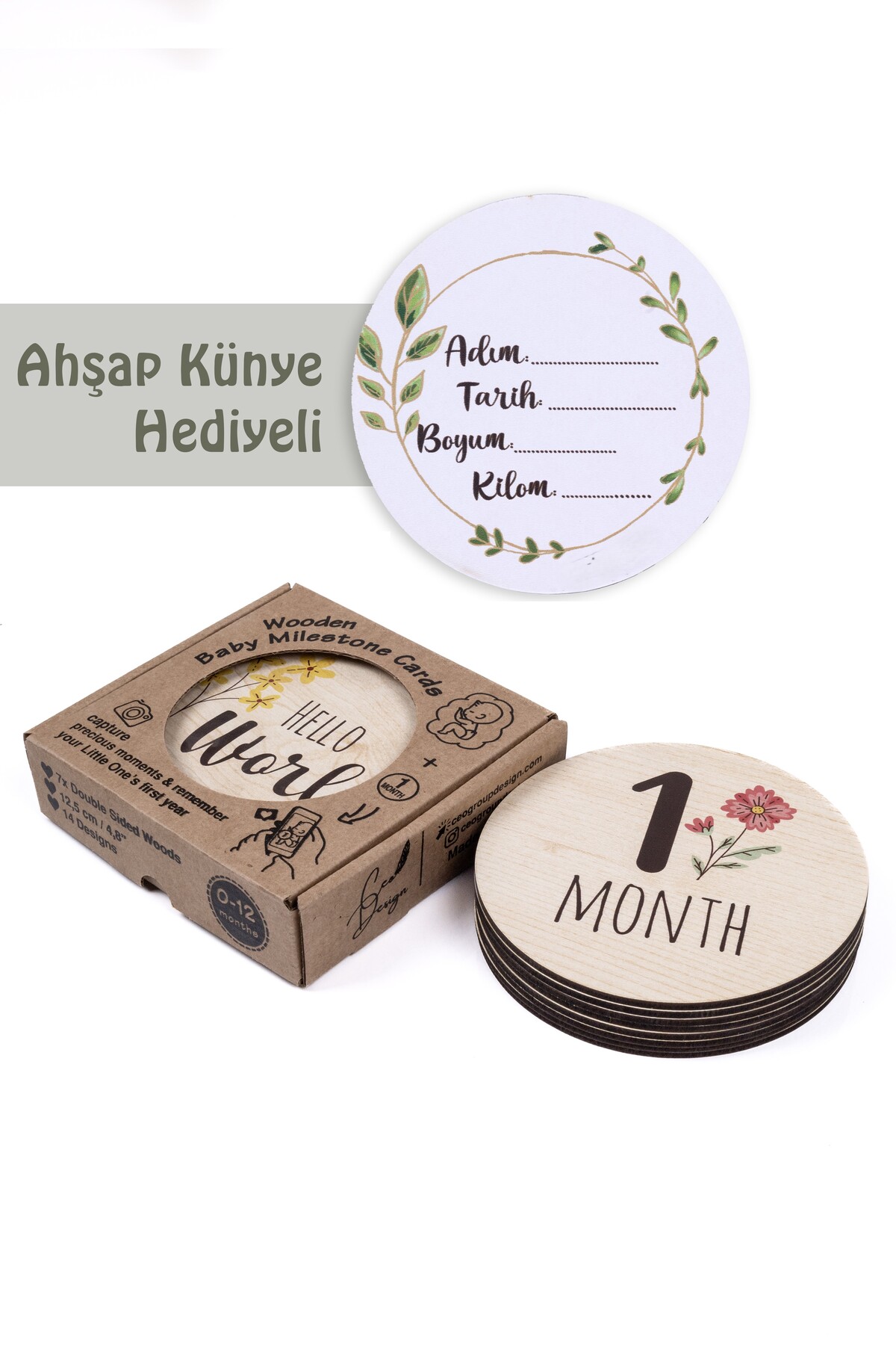 ceodesign Bebek Fotoğraf Çekim Anı Diski Ahşap İngilizce Bebek Hediyesi fotoğrafı 3 (önizleme)