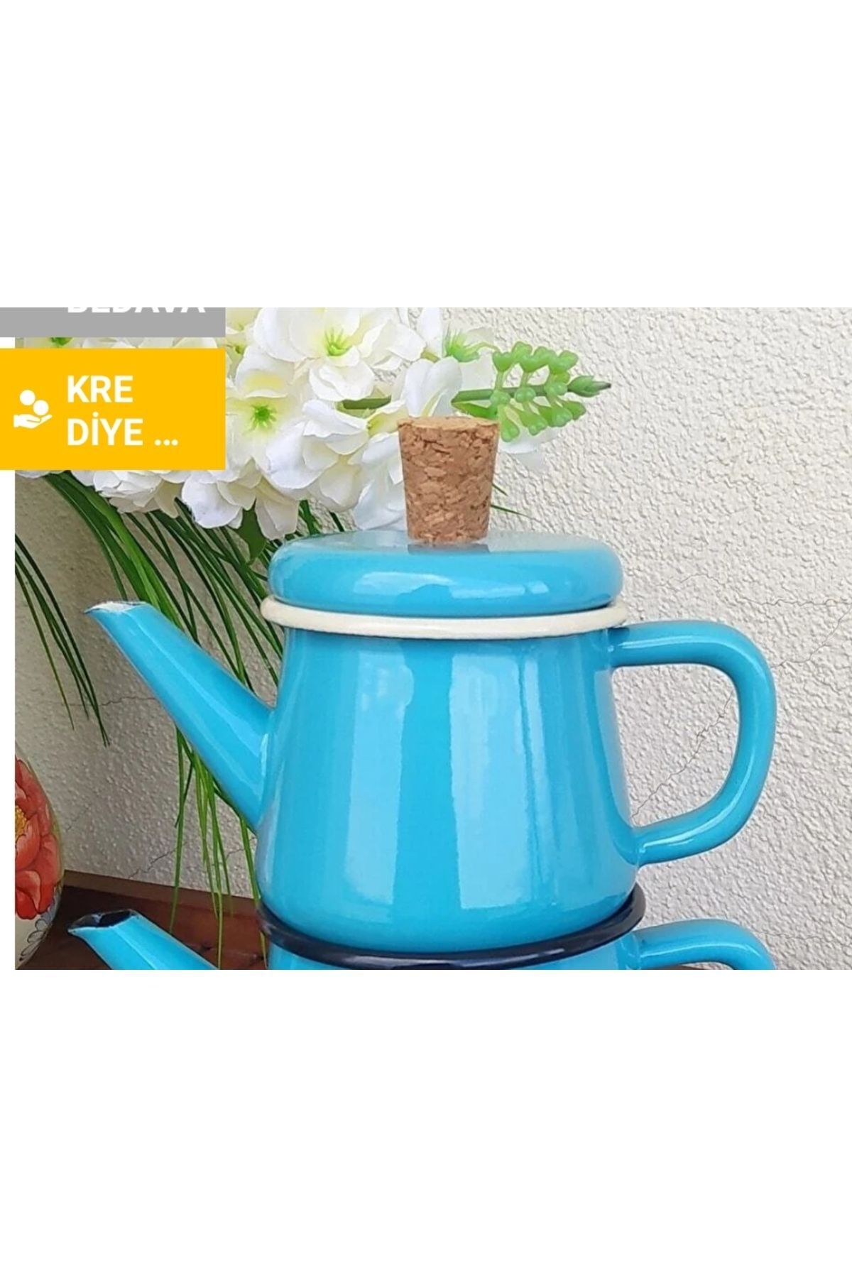 Plus Kitchen-Turquoise Retro 850 ml Teapot - Enameled Marbled 3