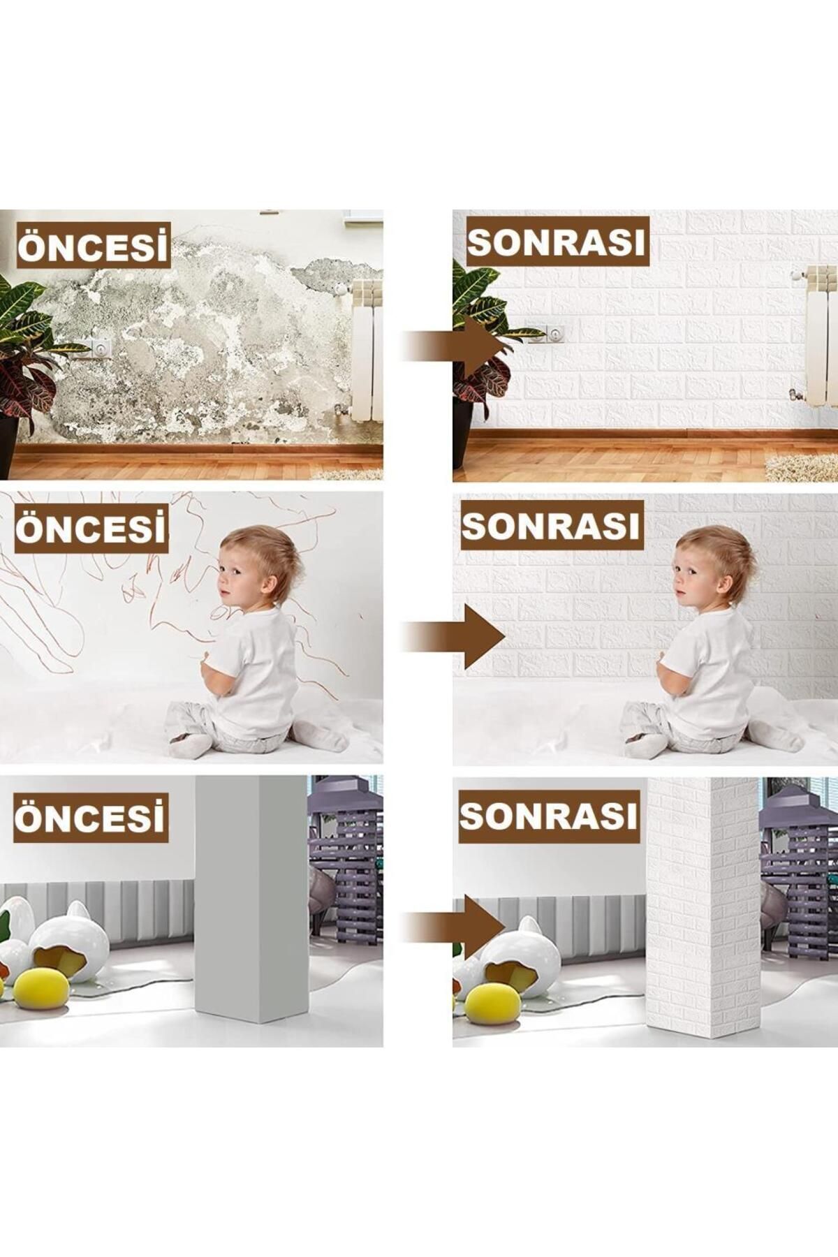Kendinden Yapışkanlı Duvar Kağıdı Esnek Köpük Paneli 3d Boyutlu Tuğla Desen Beyaz 1 Adet 35x38 Cm