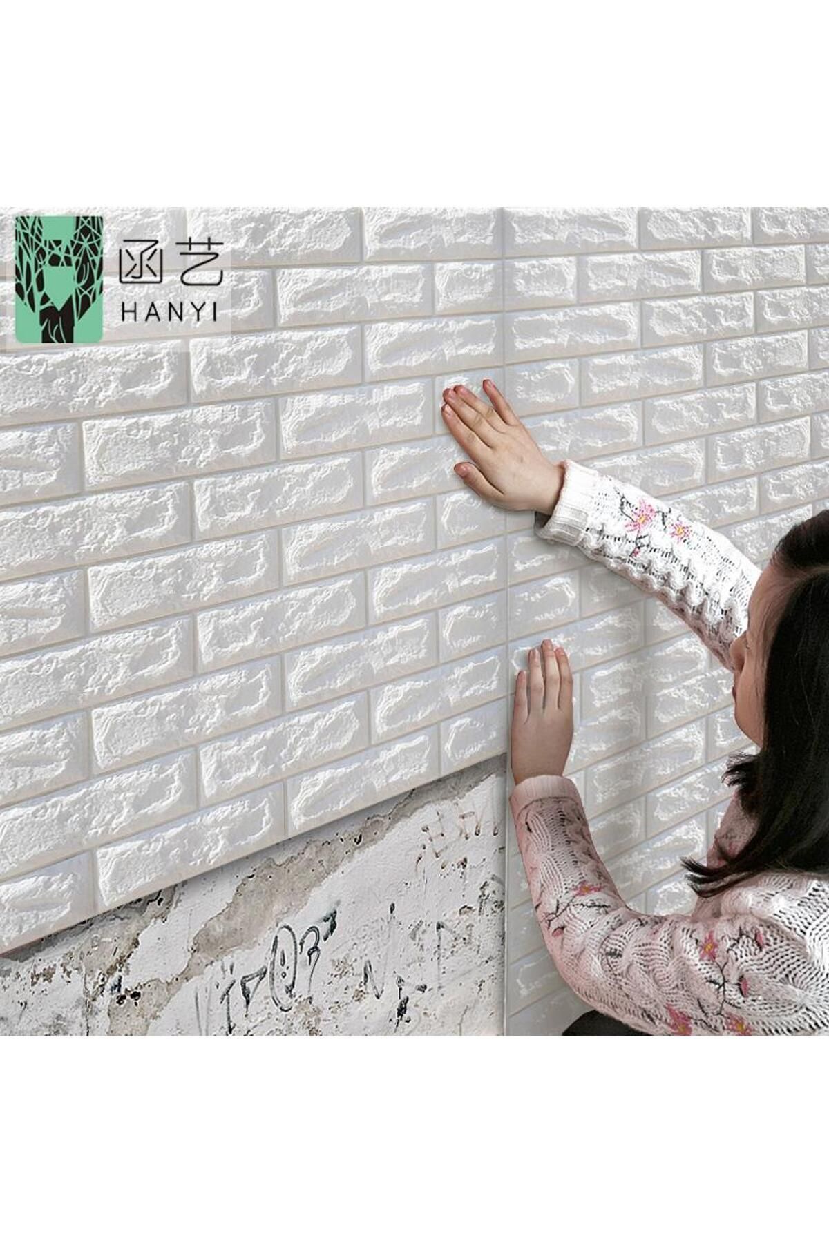 Kendinden Yapışkanlı Duvar Kağıdı Esnek Köpük Paneli 3d Boyutlu Tuğla Desen Beyaz 1 Adet 35x38 Cm
