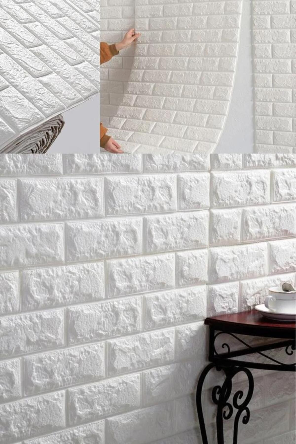 Kendinden Yapışkanlı Duvar Kağıdı Esnek Köpük Paneli 3d Boyutlu Tuğla Desen Beyaz 1 Adet 35x38 Cm