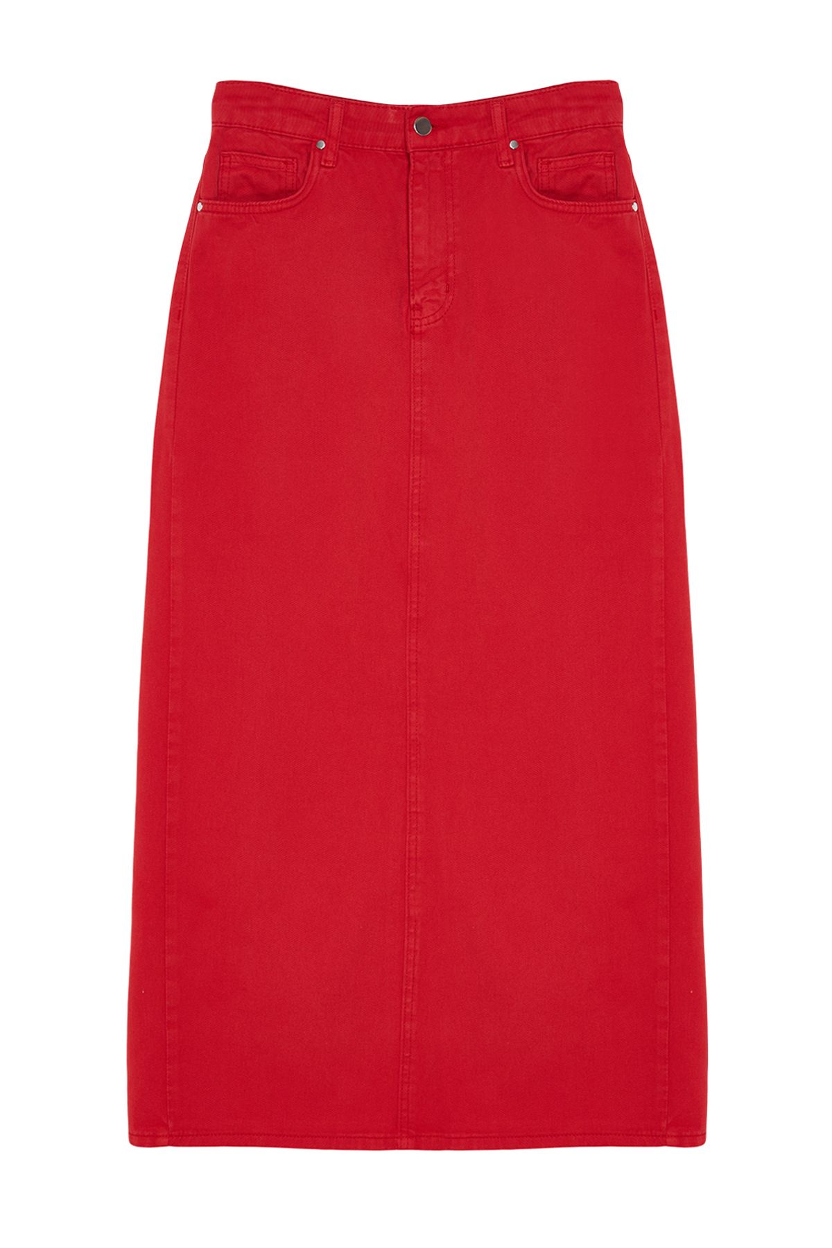 Trendyol Collection Red Slit Maxi Denim Skirt TWOSS24ET00085 Trendyol
