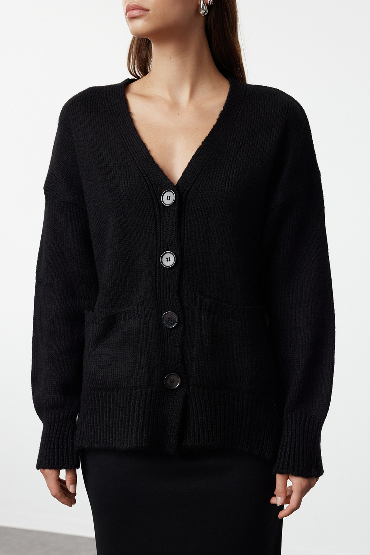 Trendyolmilla  Siyah Basic Yumuşak Dokulu Triko Hırka TWOAW20HI0213 - Görsel 4