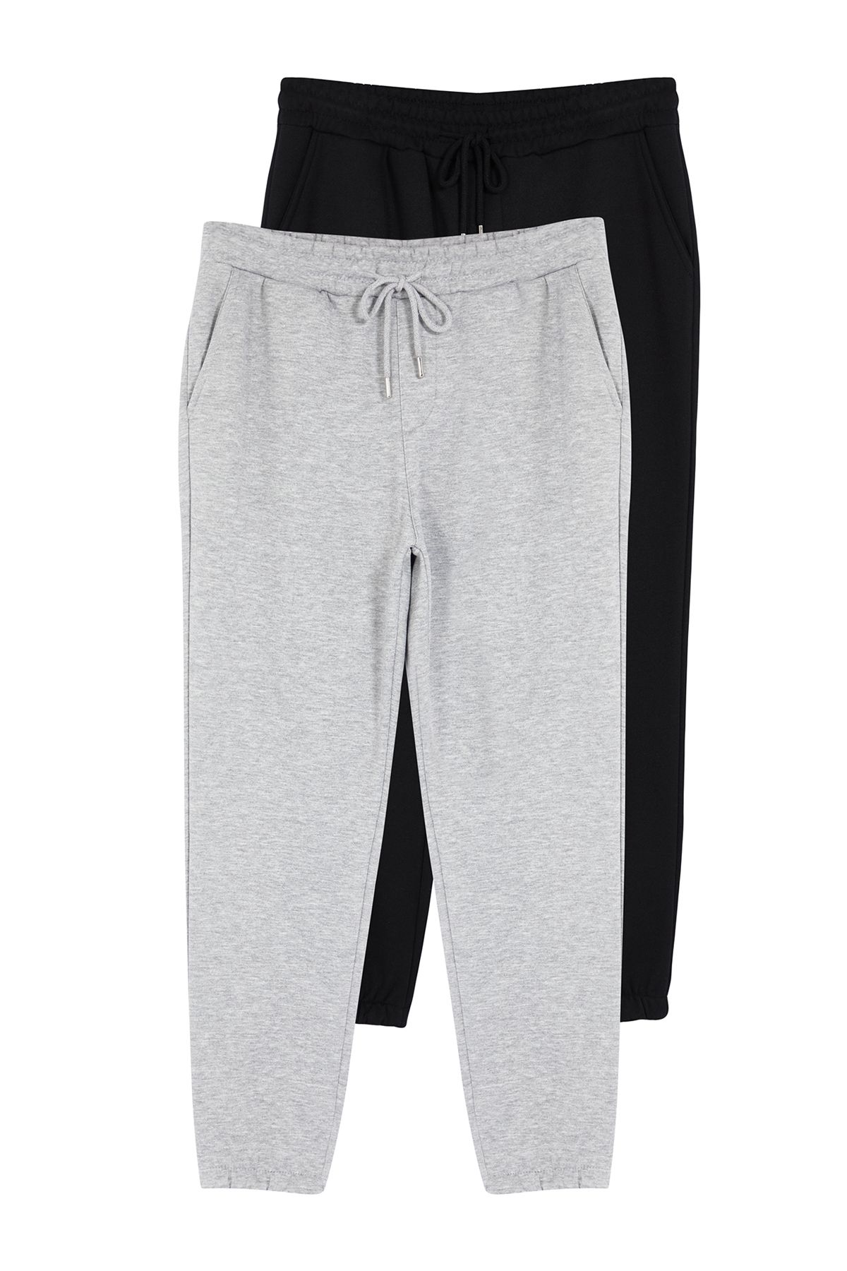 Trendyol Collection-Schwarz-graue Fleece-Jogginghose – elastisches Bein, dicke Innenseite, 2er-Pack TMNAW25EA00004 8