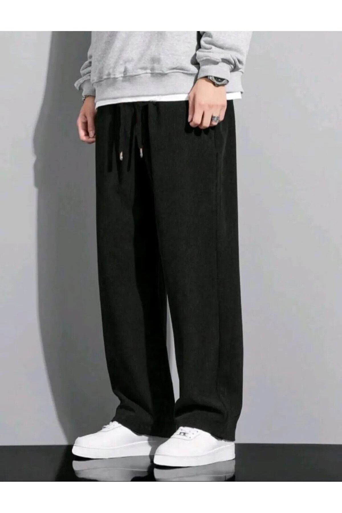 FİTGO Siyah Baggy Kesim Bol Kesim Mevsimlik Eşofman Alt