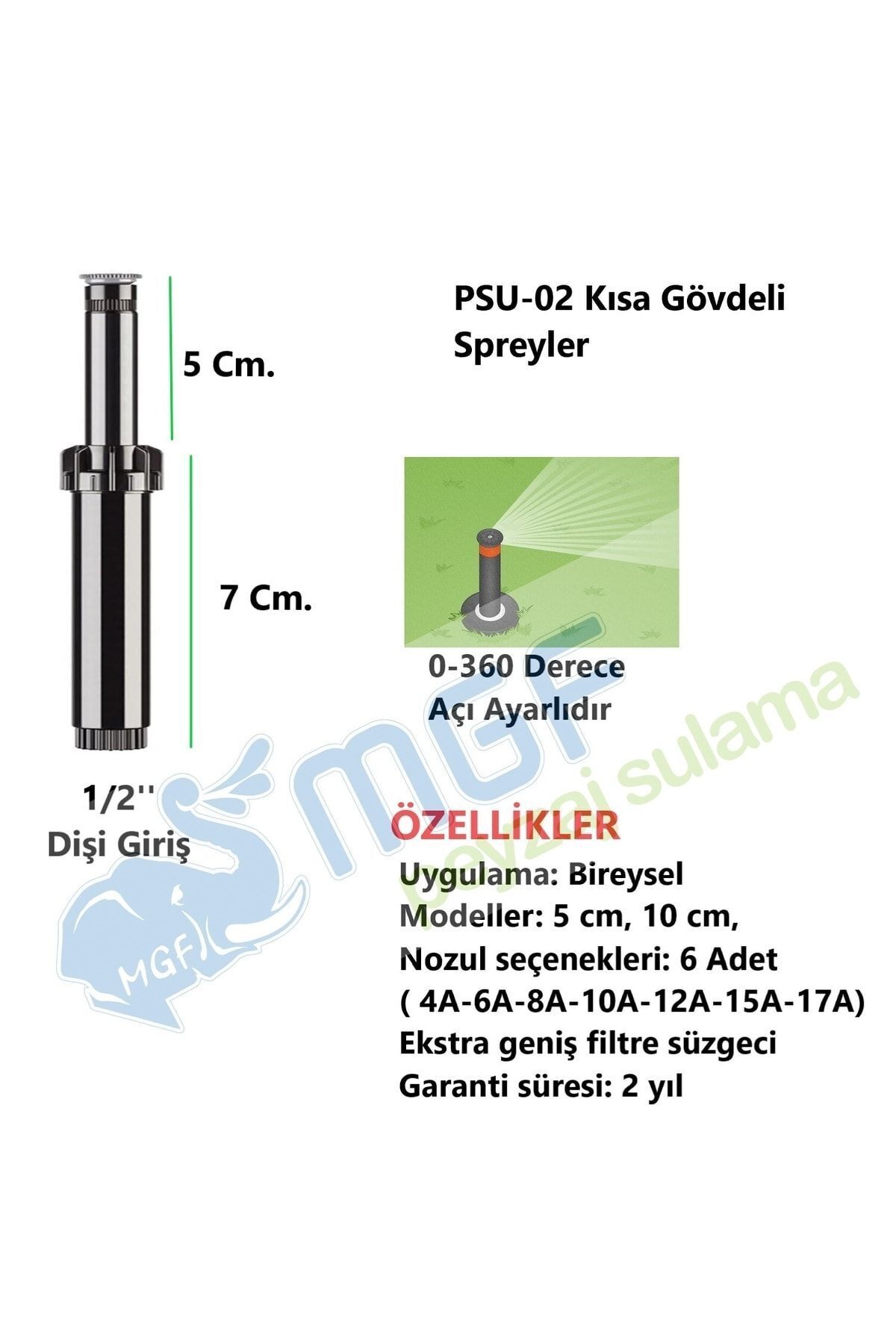 5 X Hunter Çim Sulama Sprey Fıskiye Kısa Gövde (7cm) Psu-02 6-a (1,8 mt Yarıçap ) Ve Ek Parçaları 2