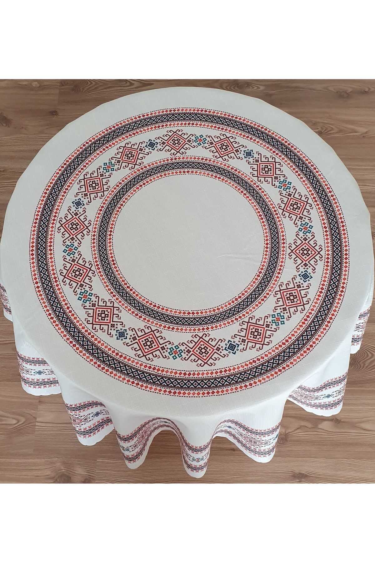 WENESSİ-Pyramid Colorful Printed Polyester Fabric Round Tablecloth (150×0CM) 3