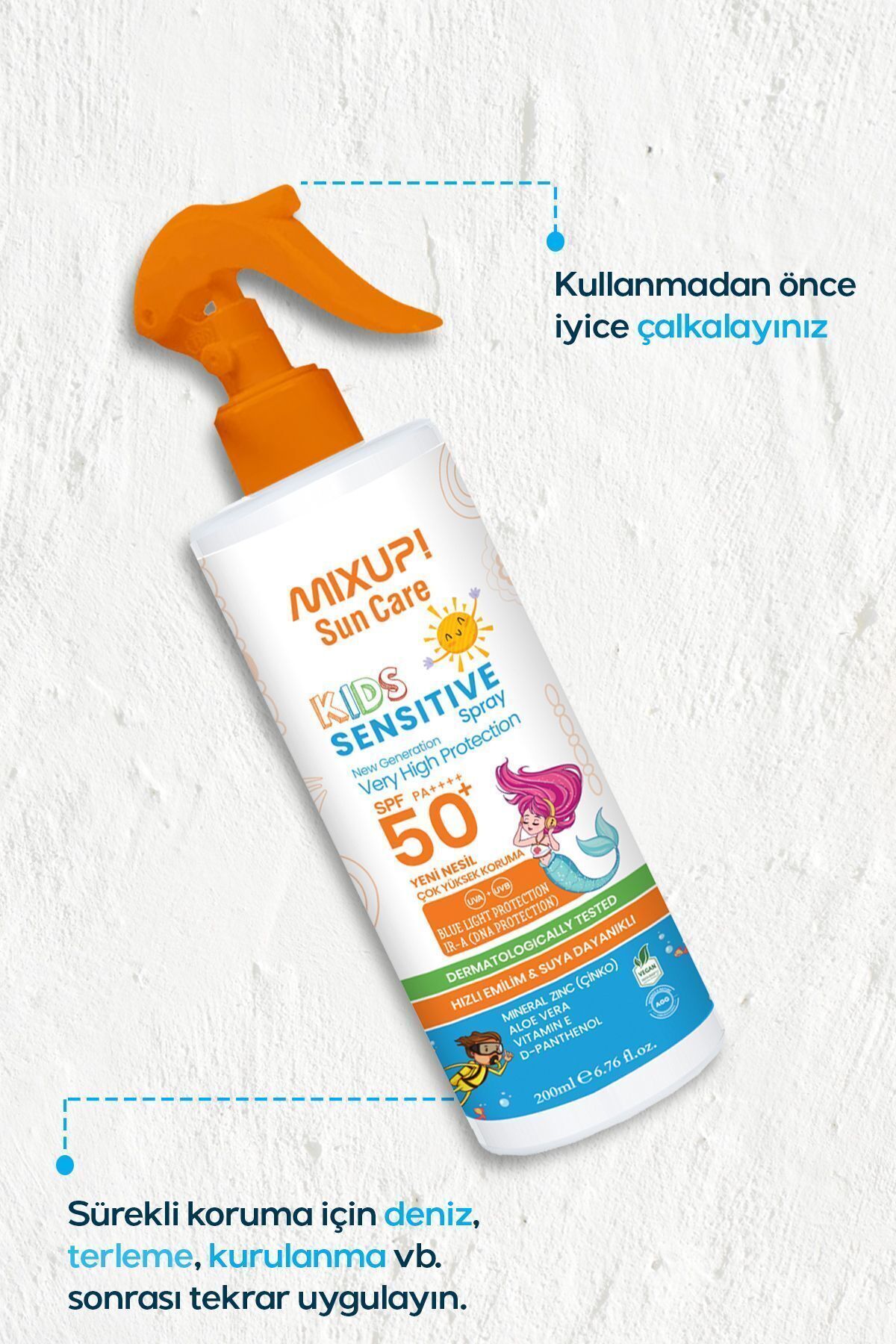 Mixup Yüksek UVA/UVB Korumalı SPF 50 Çocuk Güneş Losyonu Mineral Çinko ve Aloe Vera İçerikli 200 ML fotoğrafı 3 (önizleme)