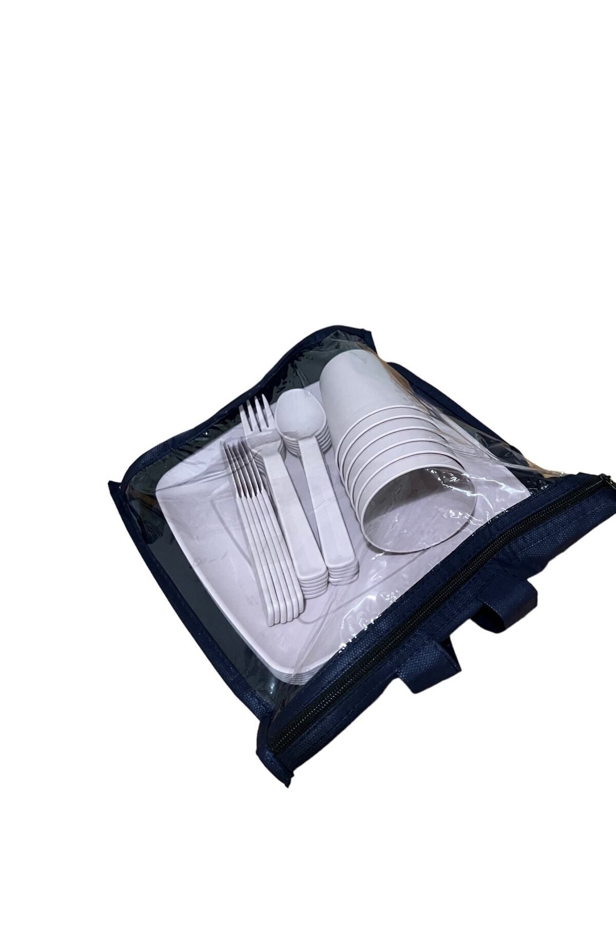 Magic 31 Parça 6 Kişilik Fermuarlı Çantalı Piknik Seti Pudra Yıkanabilir Hh 4